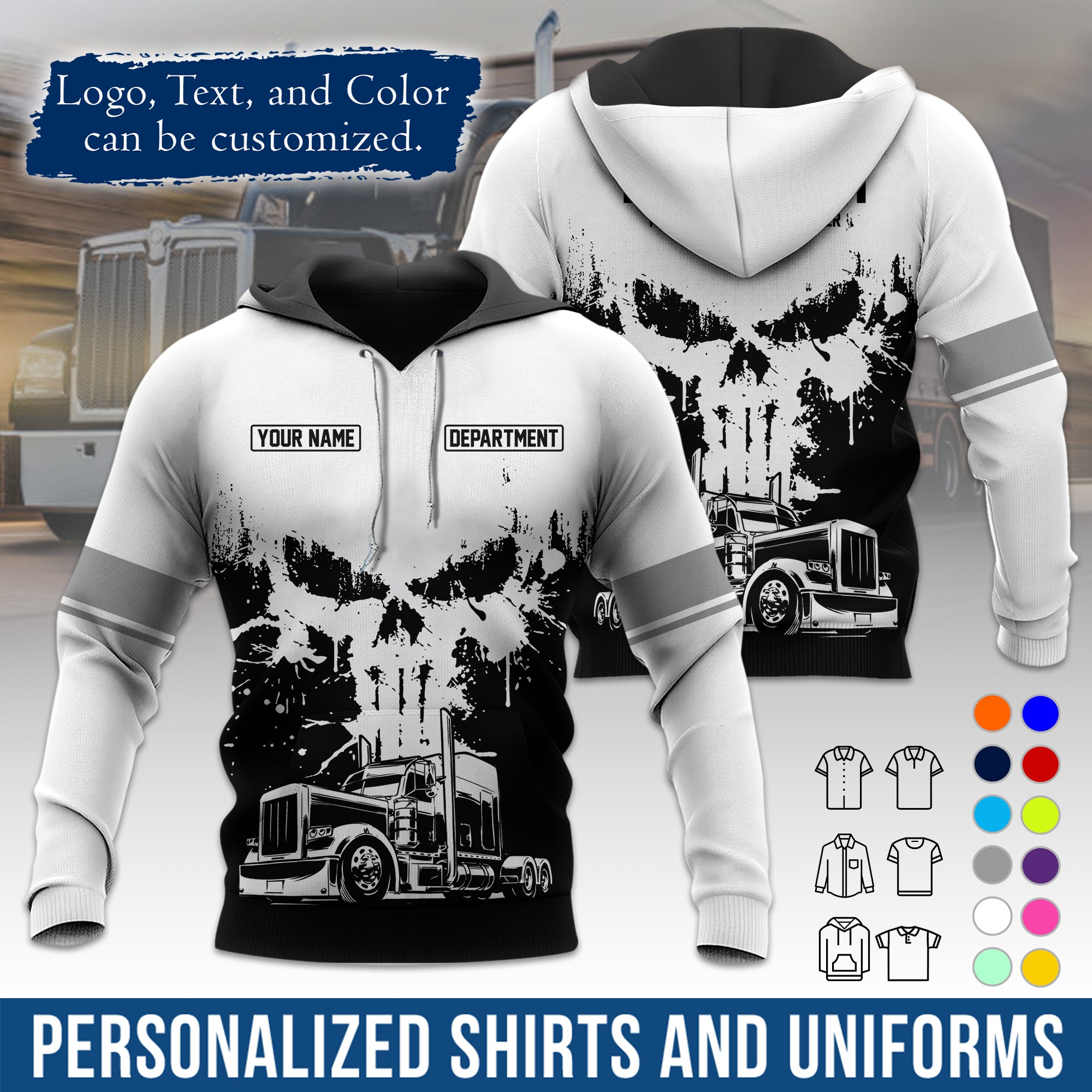Custom Hoodie Uniform for Semi Truck Drivers, Add Your Company Logo, Text & Phone Number HD04