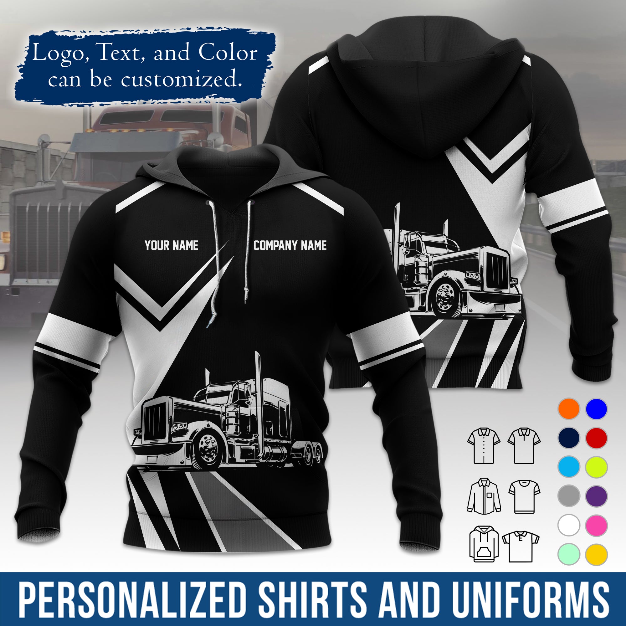 Custom Hoodie Uniform for Semi Truck Drivers, Add Your Company Logo, Text & Phone Number HD05
