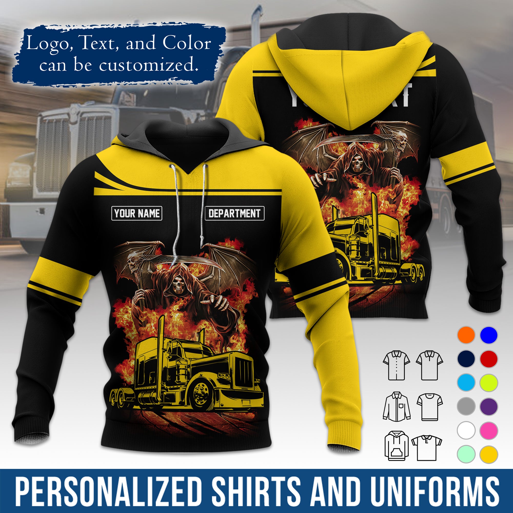 Custom Hoodie Uniform for Semi Truck Drivers, Add Your Company Logo, Text & Phone Number HD01