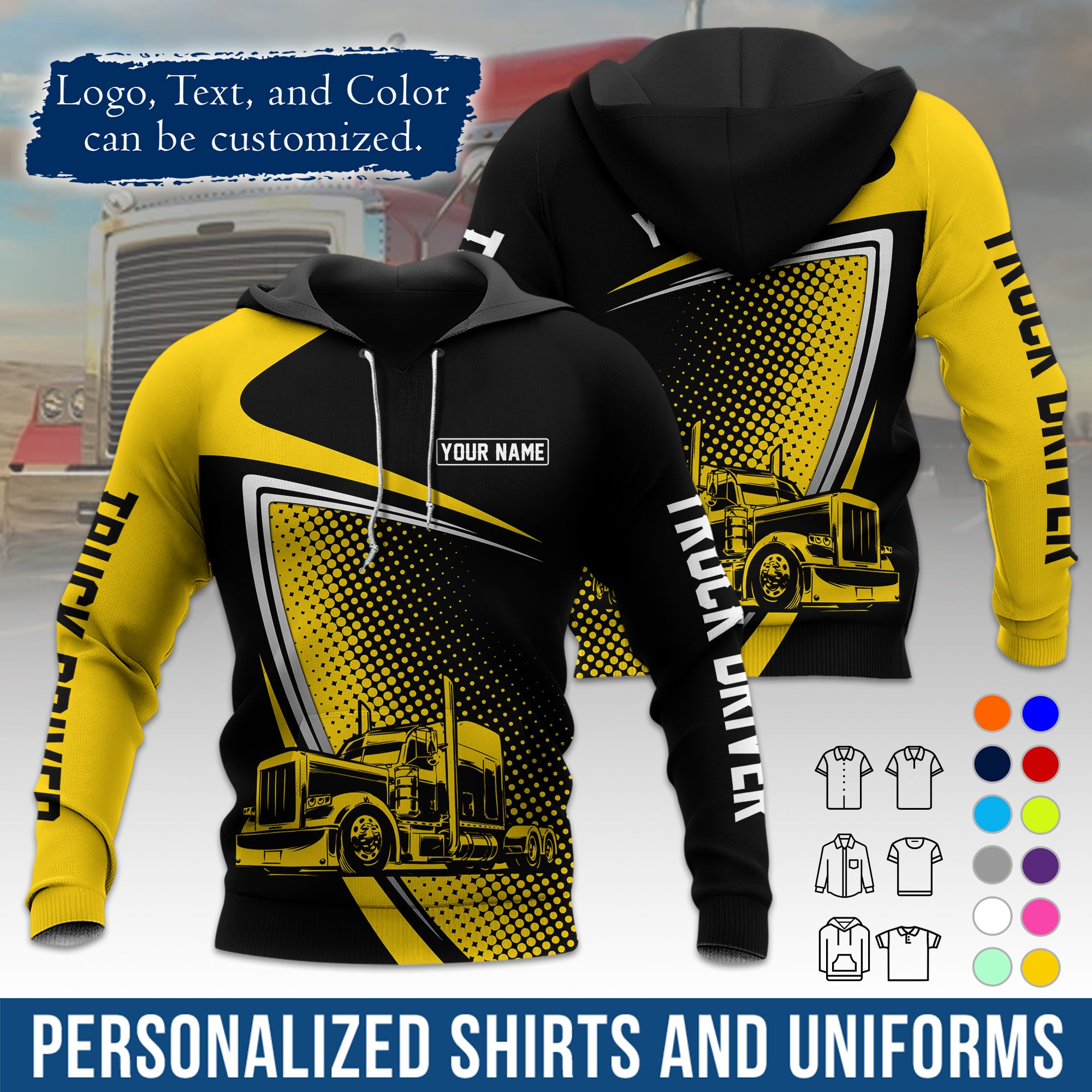 Custom Hoodie Uniform for Semi Truck Drivers, Add Your Company Logo, Text & Phone Number HD02