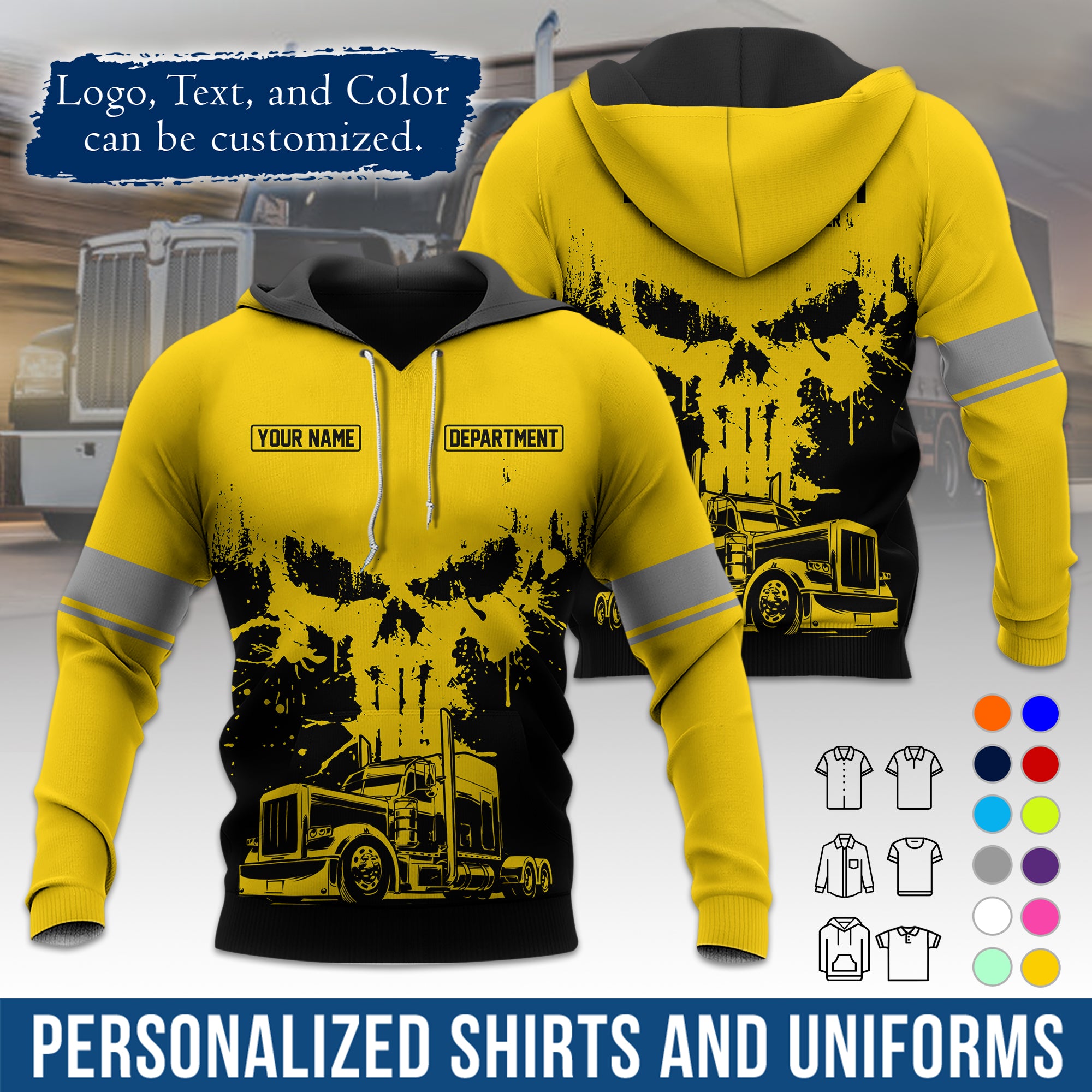 Custom Hoodie Uniform for Semi Truck Drivers, Add Your Company Logo, Text & Phone Number HD04