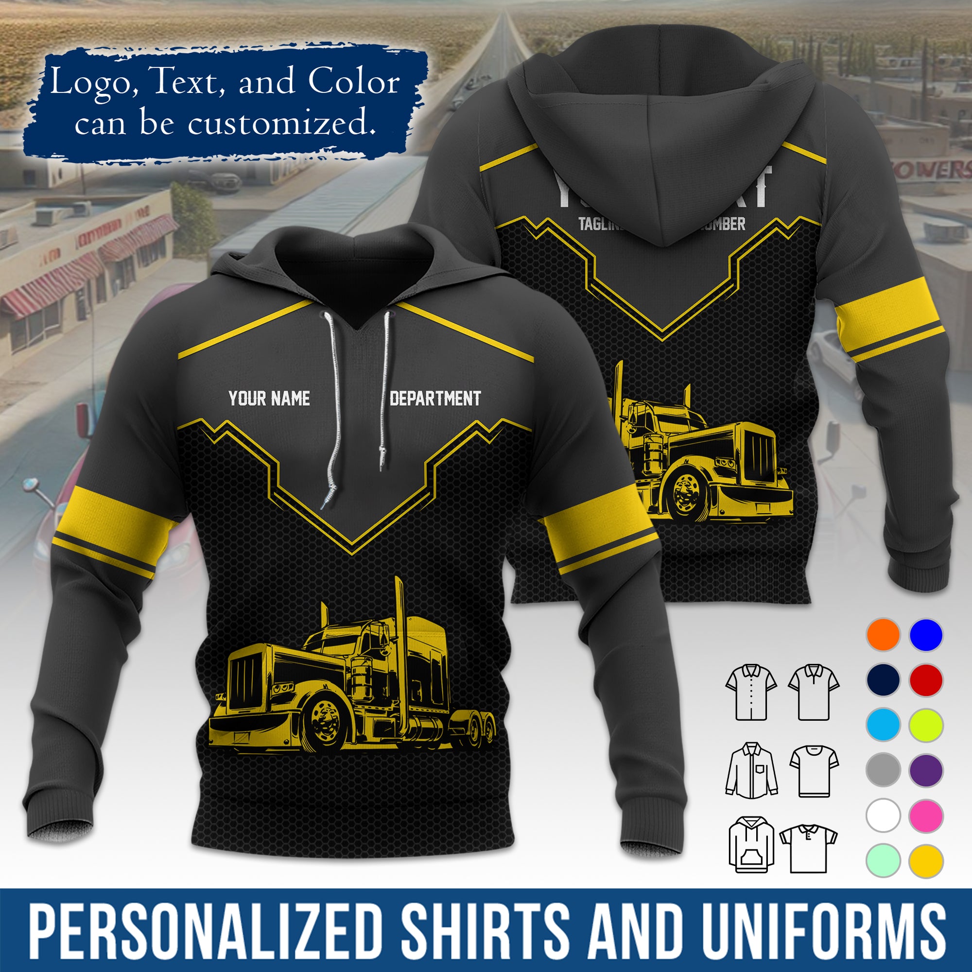 Custom Hoodie Uniform for Semi Truck Drivers, Add Your Company Logo, Text & Phone Number HD08