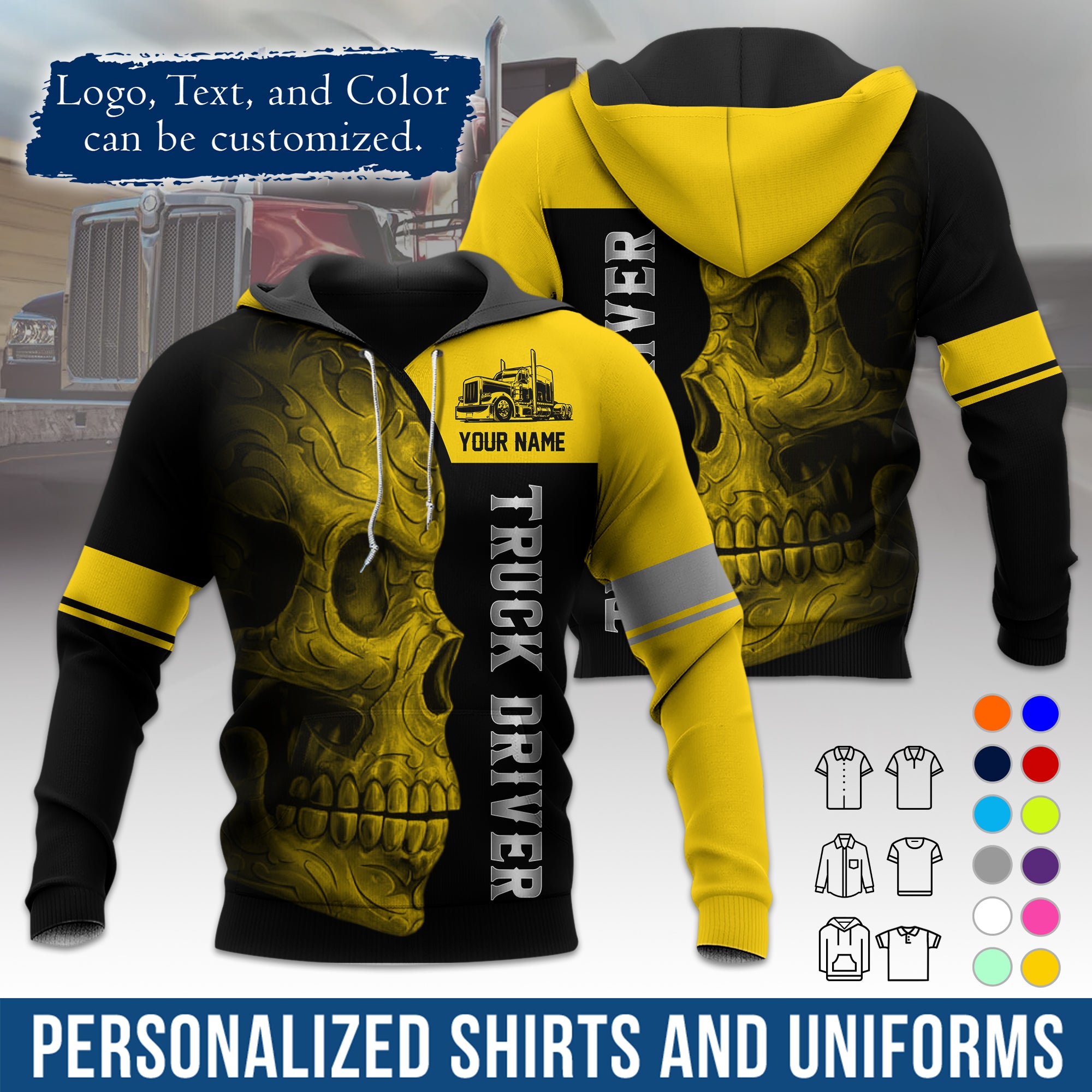 Custom Hoodie Uniform for Semi Truck Drivers, Add Your Company Logo, Text & Phone Number HD06
