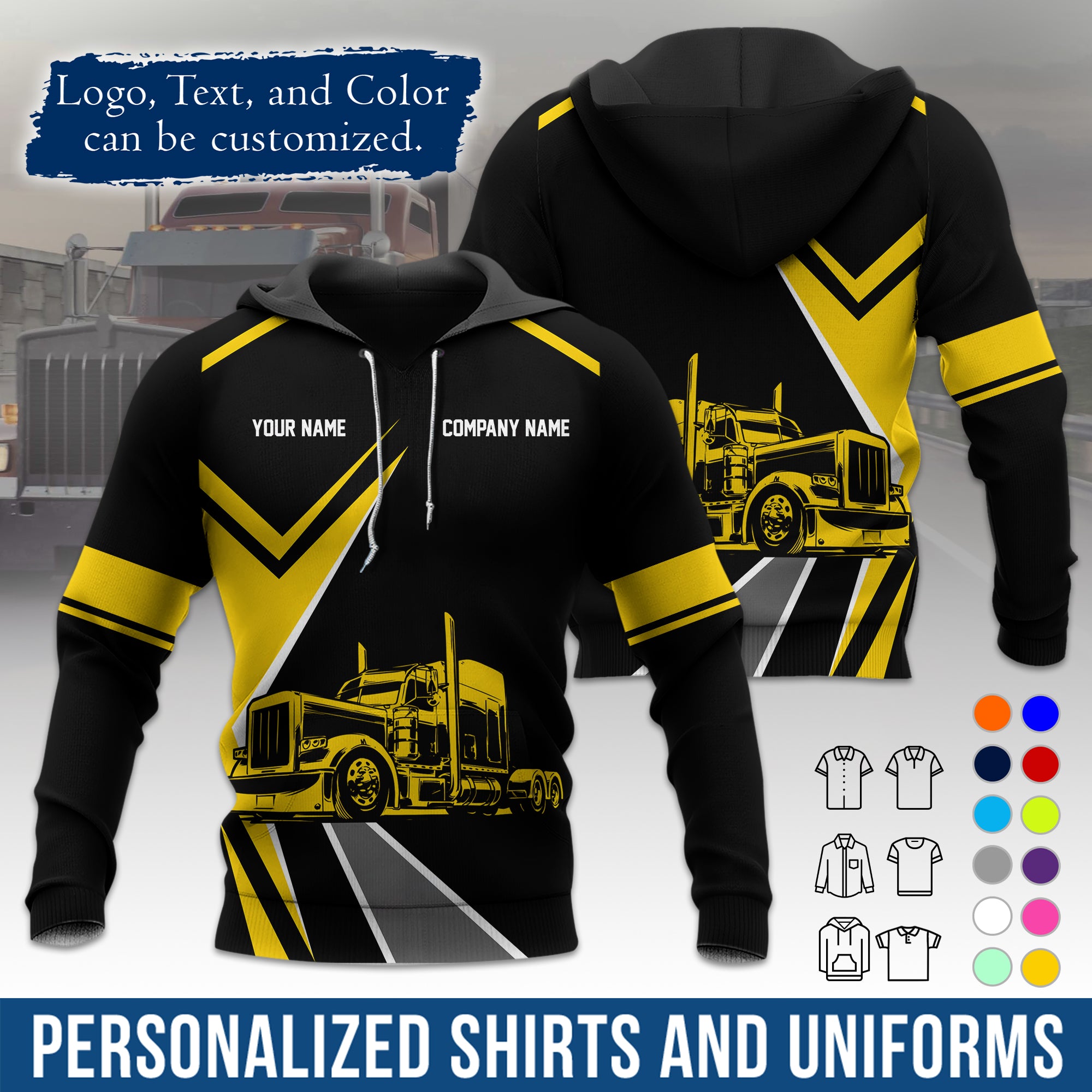Custom Hoodie Uniform for Semi Truck Drivers, Add Your Company Logo, Text & Phone Number HD05