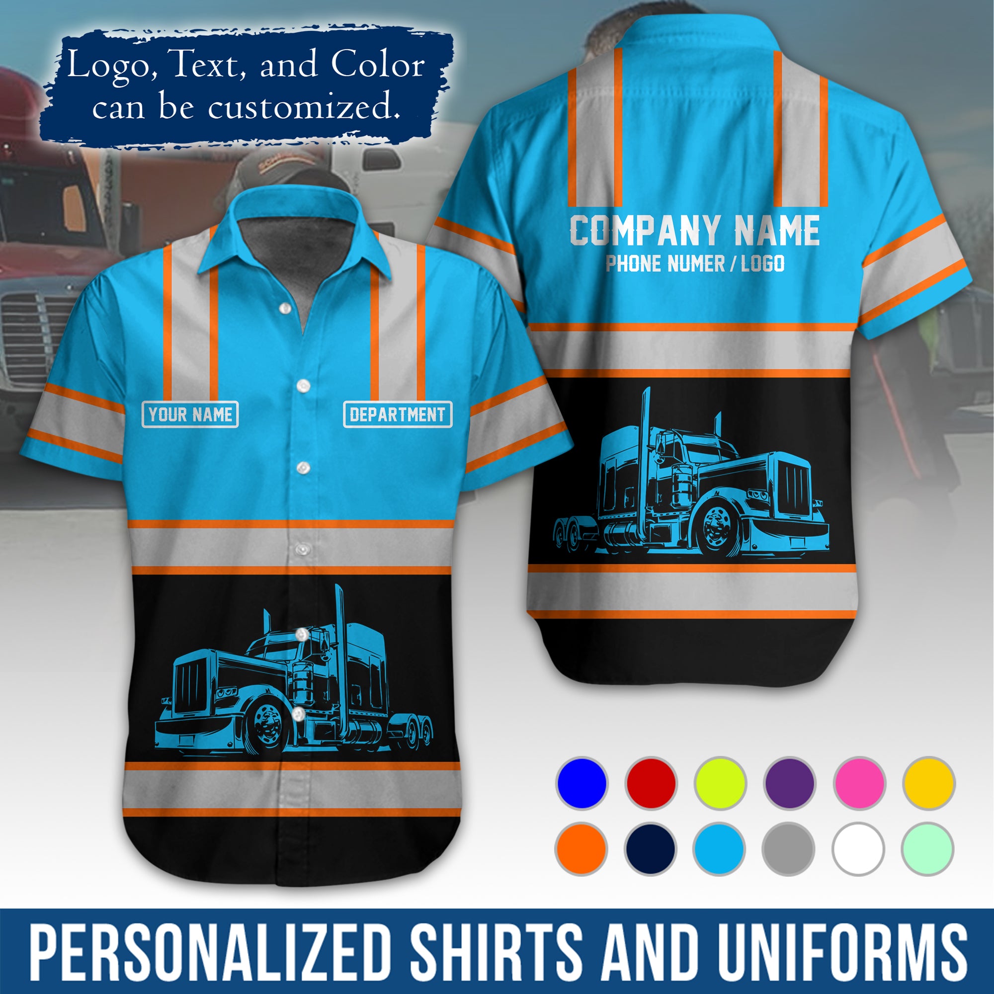 Personalized Semi Truck Hawaiian Shirt, Custom Photo, Logo, & Trucking Company Info HW03