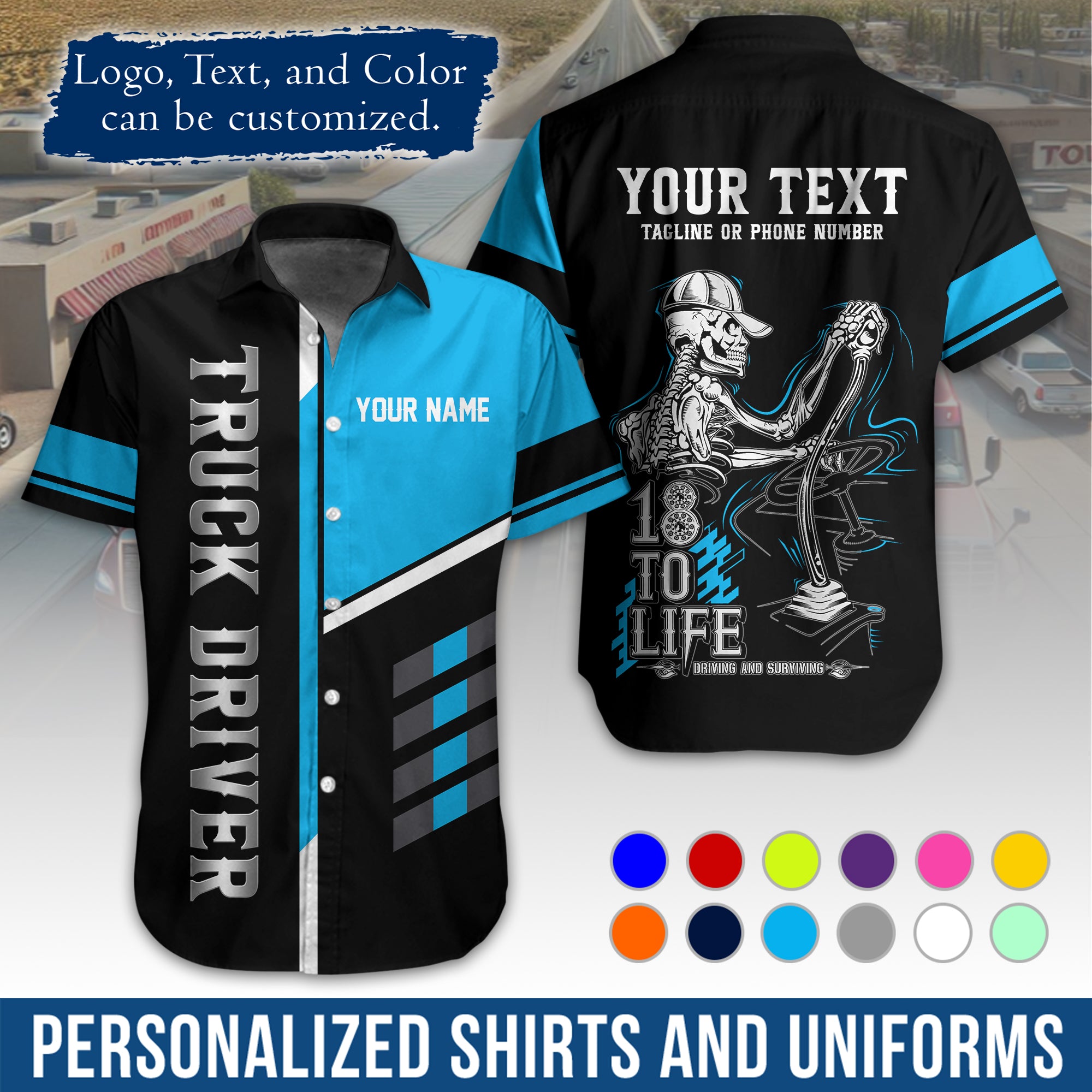 Personalized Semi Truck Hawaiian Shirt, Custom Photo, Logo, & Trucking Company Info HW07