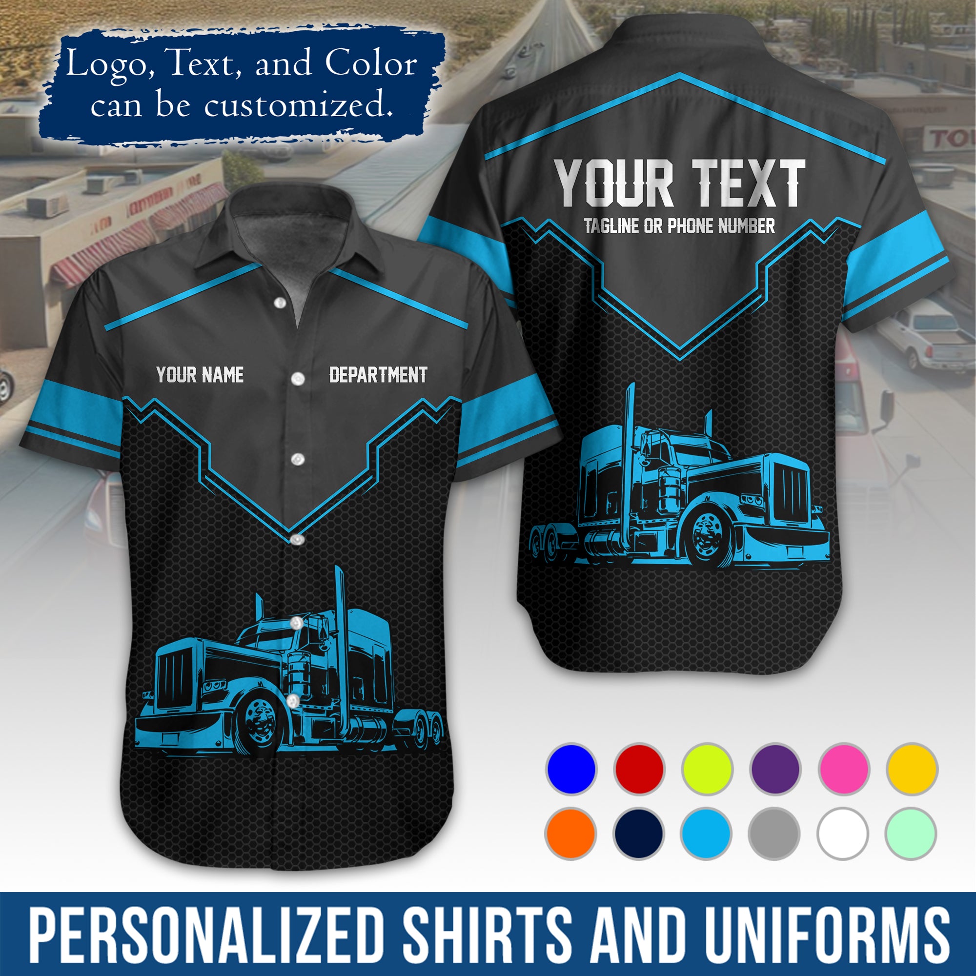 Personalized Semi Truck Hawaiian Shirt, Custom Photo, Logo, & Trucking Company Info HW08
