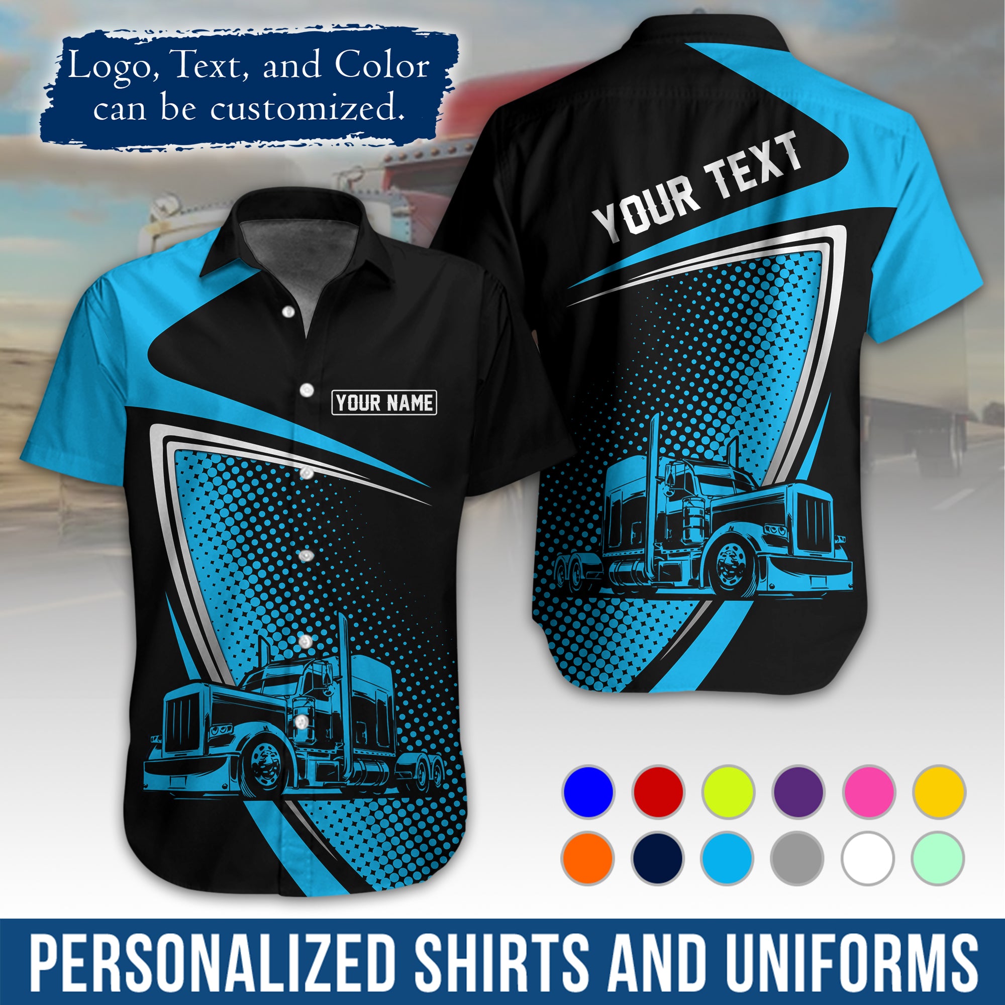 Personalized Semi Truck Hawaiian Shirt, Custom Photo, Logo, & Trucking Company Info HW02