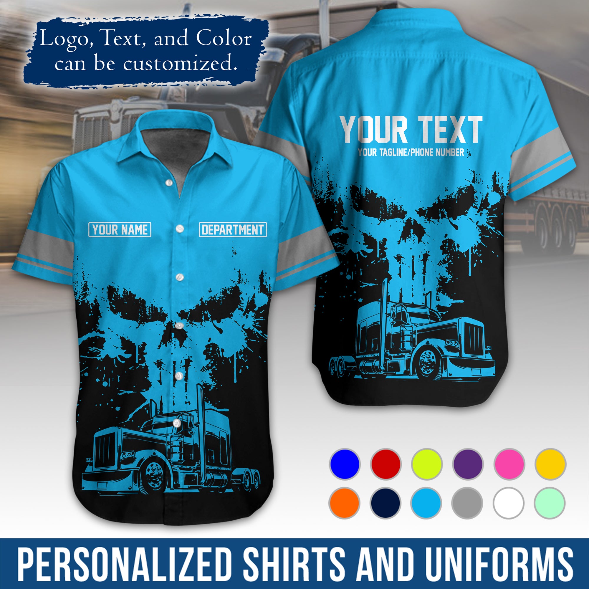 Personalized Semi Truck Hawaiian Shirt, Custom Photo, Logo, & Trucking Company Info HW04