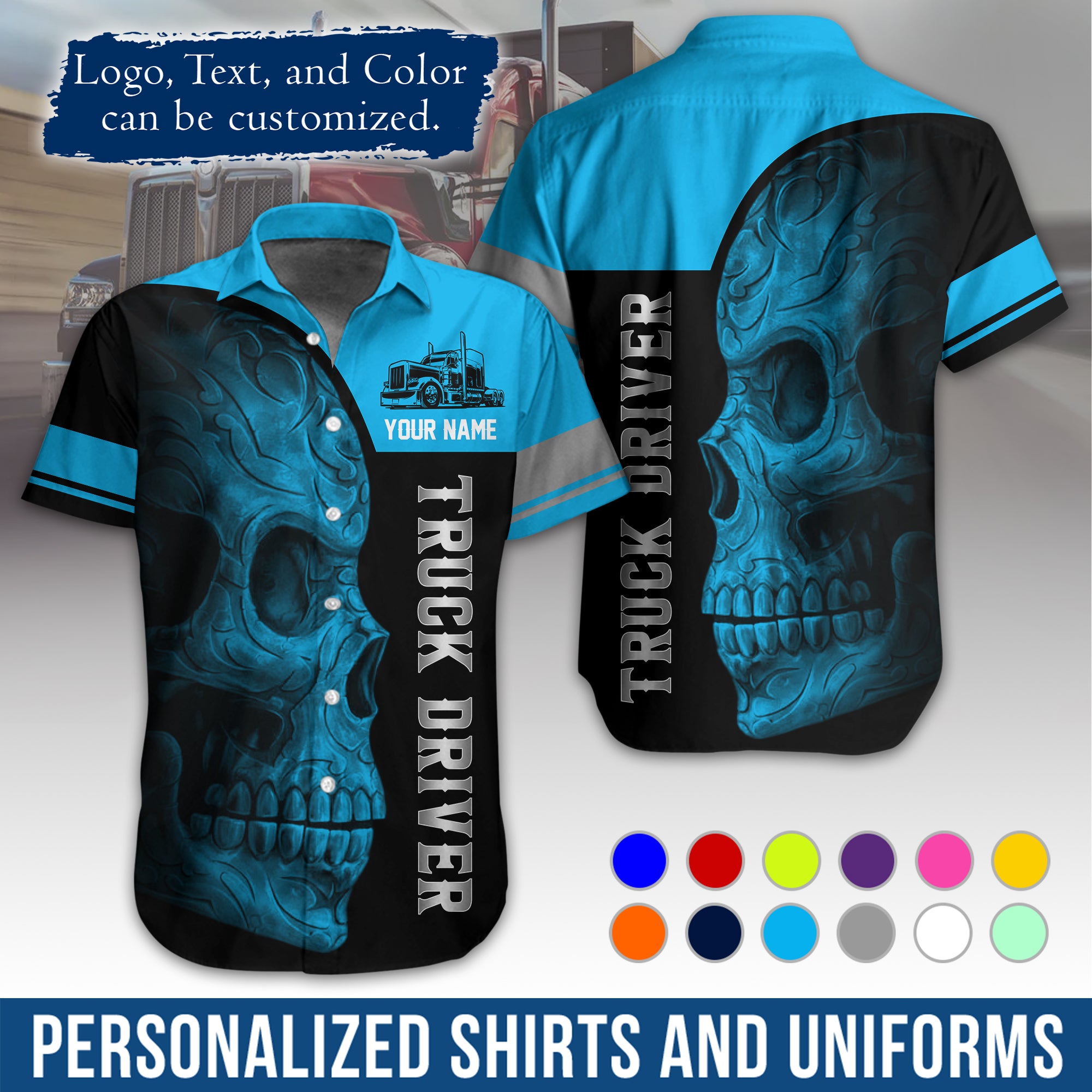 Personalized Semi Truck Hawaiian Shirt, Custom Photo, Logo, & Trucking Company Info HW06