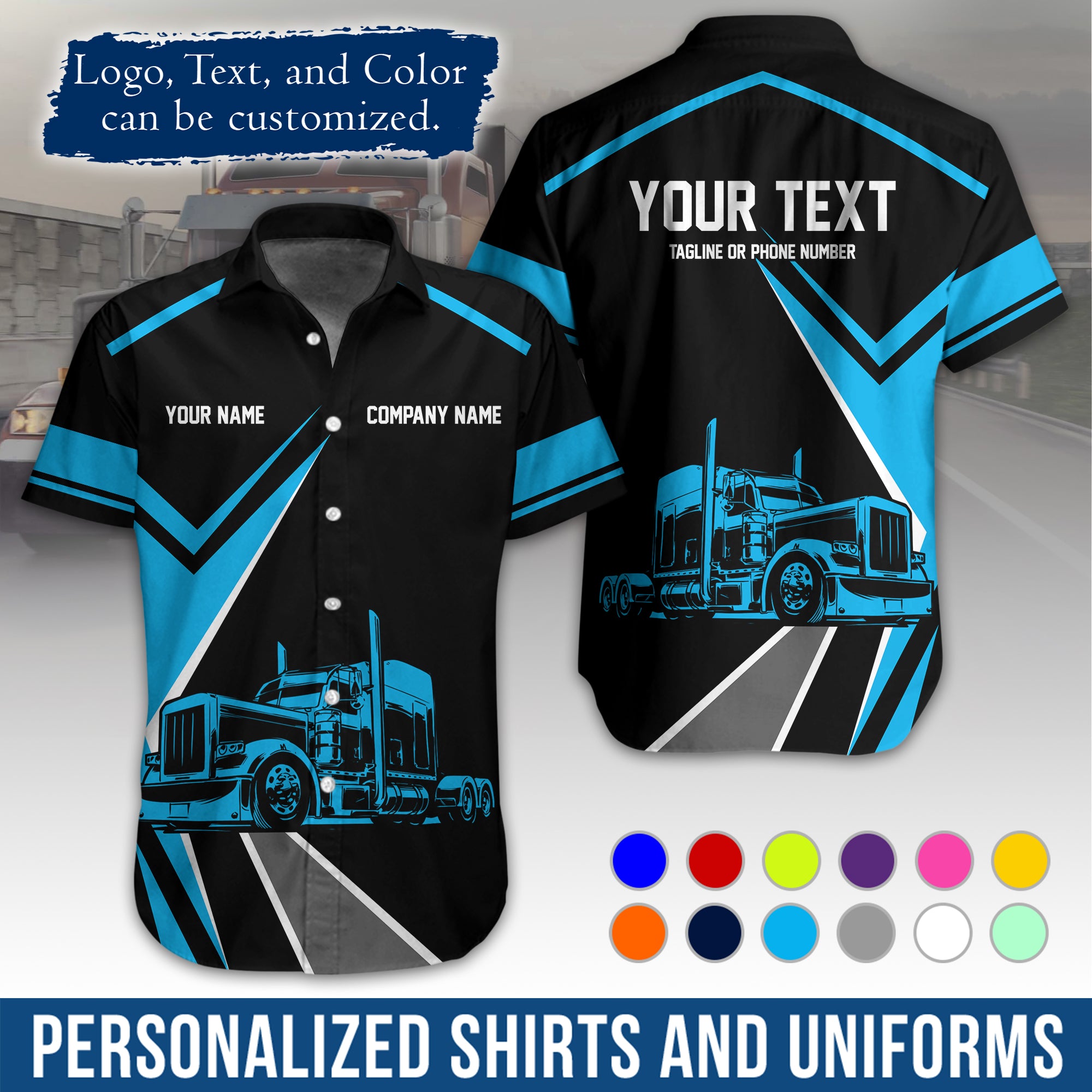 Personalized Semi Truck Hawaiian Shirt, Custom Photo, Logo, & Trucking Company Info HW05