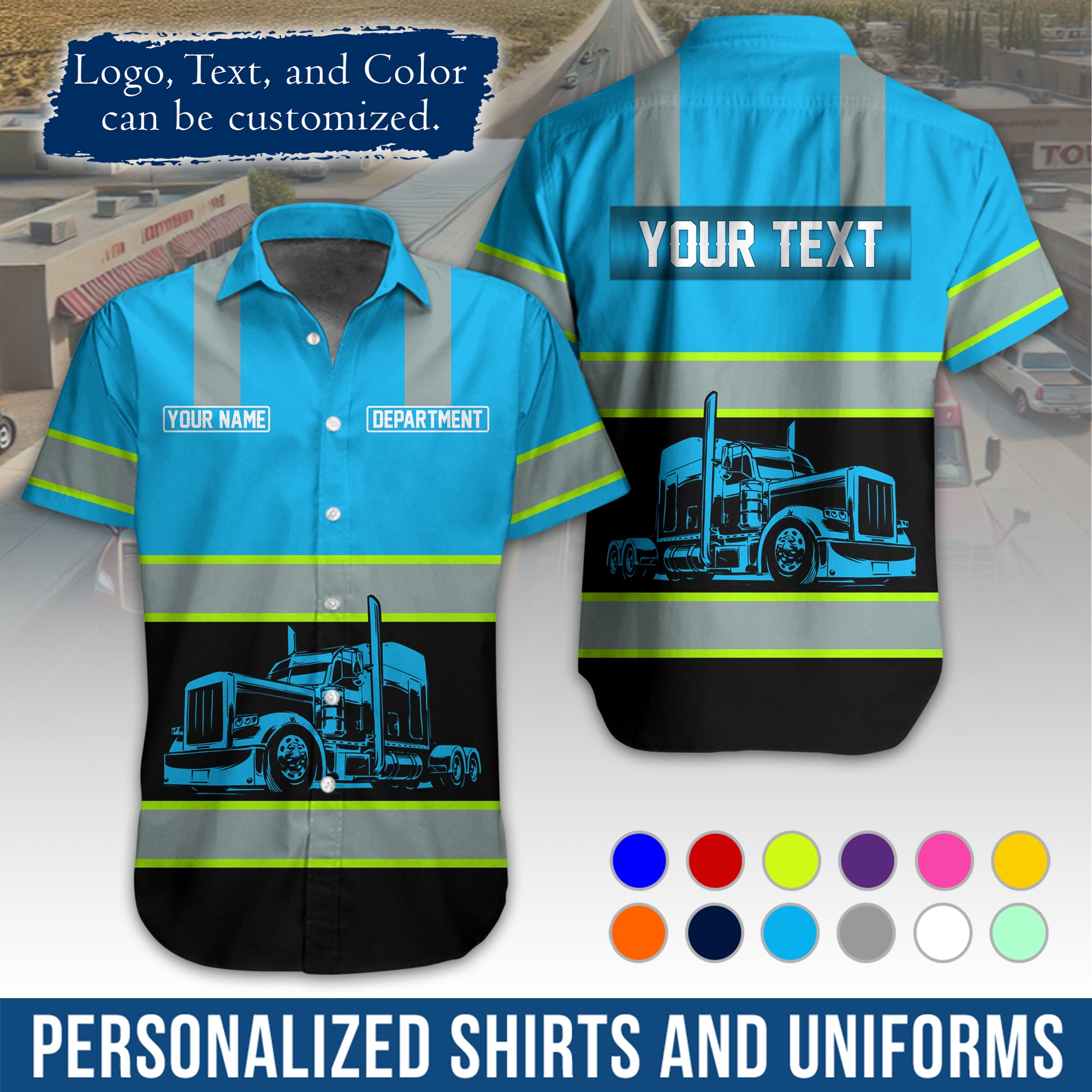 Personalized Semi Truck Hawaiian Shirt, Custom Photo, Logo, & Trucking Company Info HW09