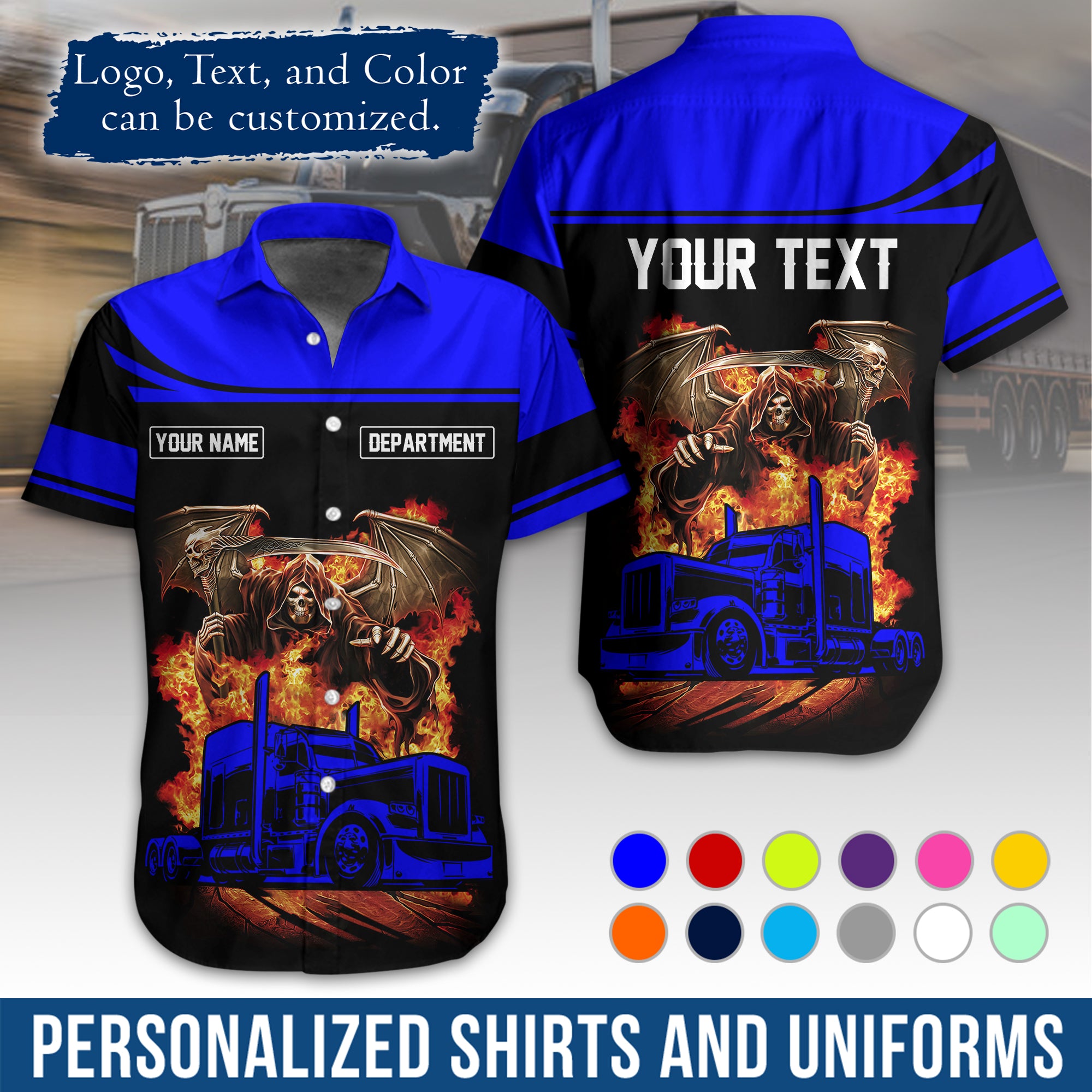 Custom Hawaiian Shirt for Semi Truck Drivers, Personalized Photo, Logo, & Company Info HW01