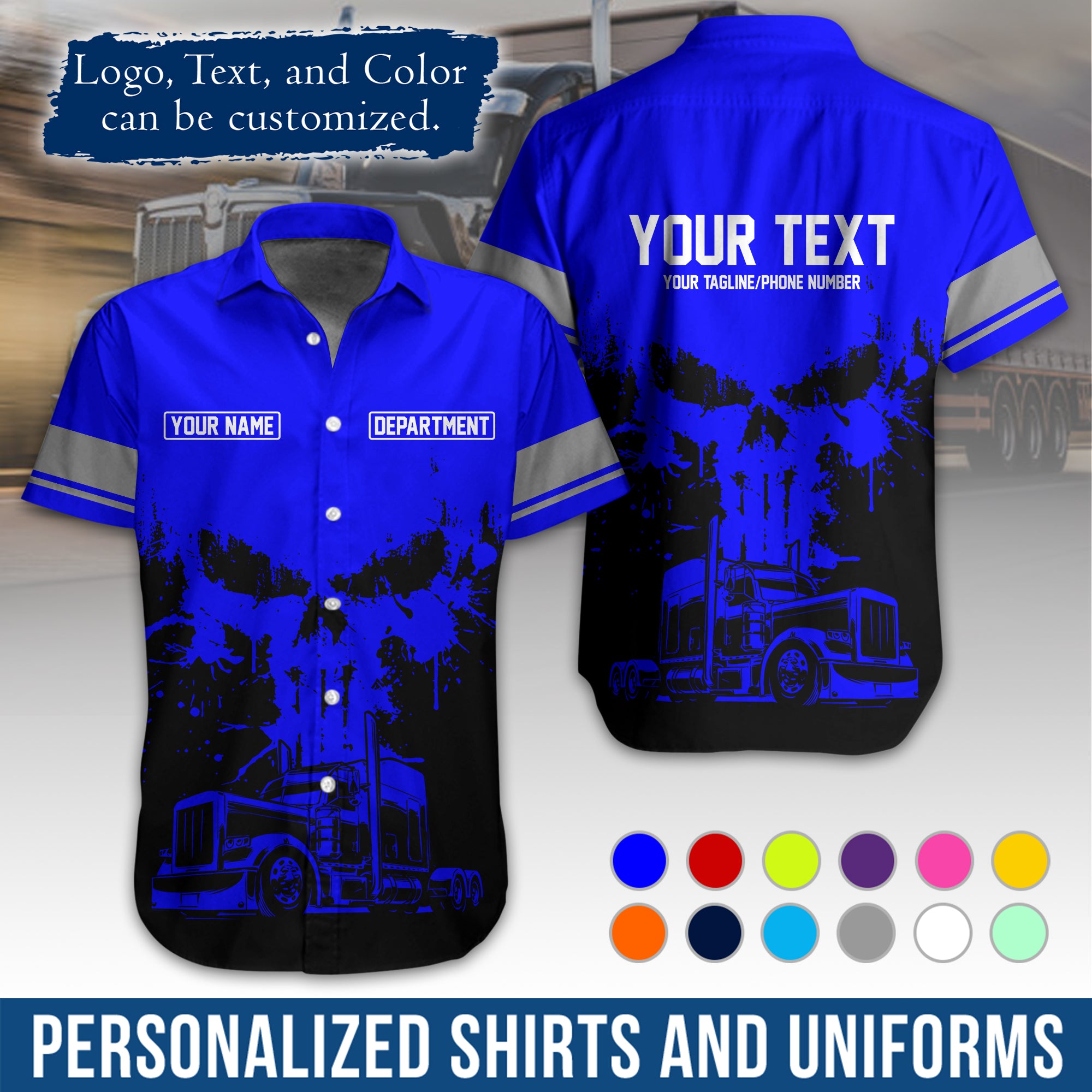 Personalized Semi Truck Hawaiian Shirt, Custom Photo, Logo, & Trucking Company Info HW04