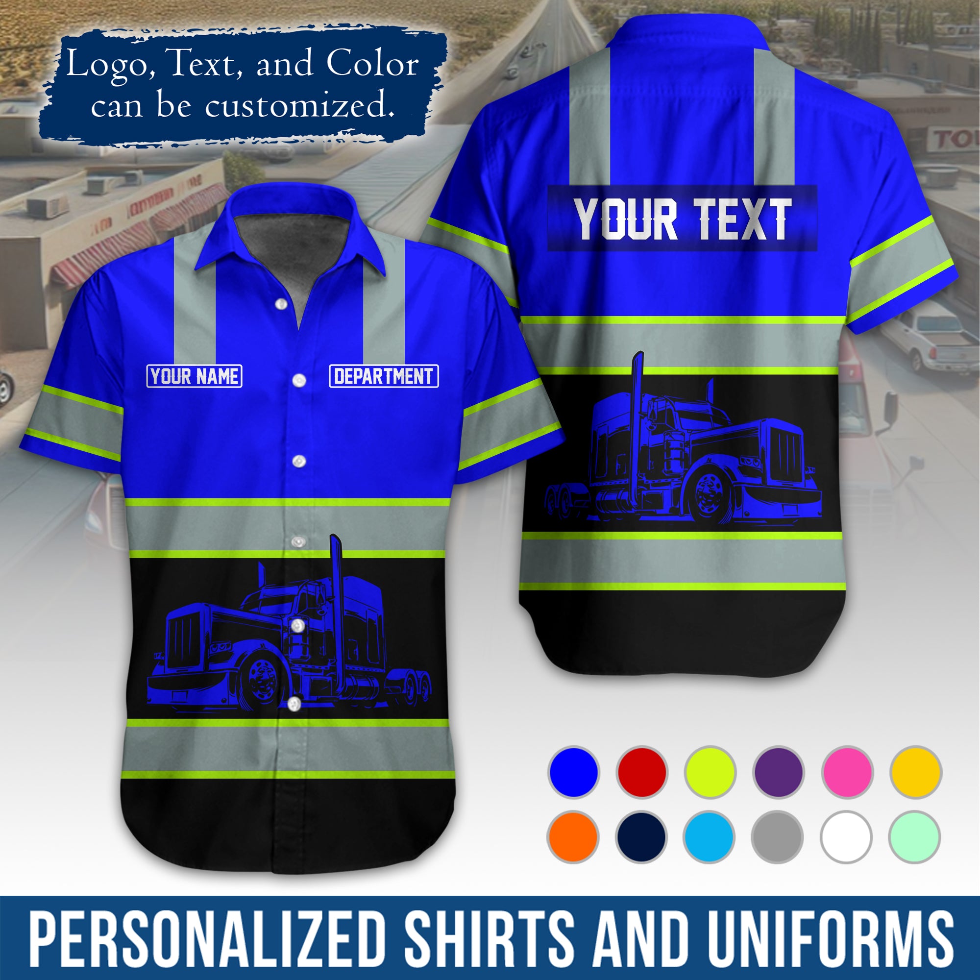 Personalized Semi Truck Hawaiian Shirt, Custom Photo, Logo, & Trucking Company Info HW09