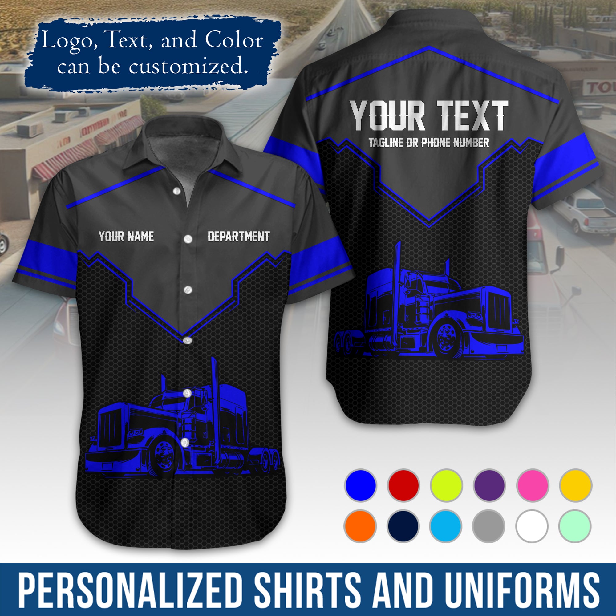 Personalized Semi Truck Hawaiian Shirt, Custom Photo, Logo, & Trucking Company Info HW08
