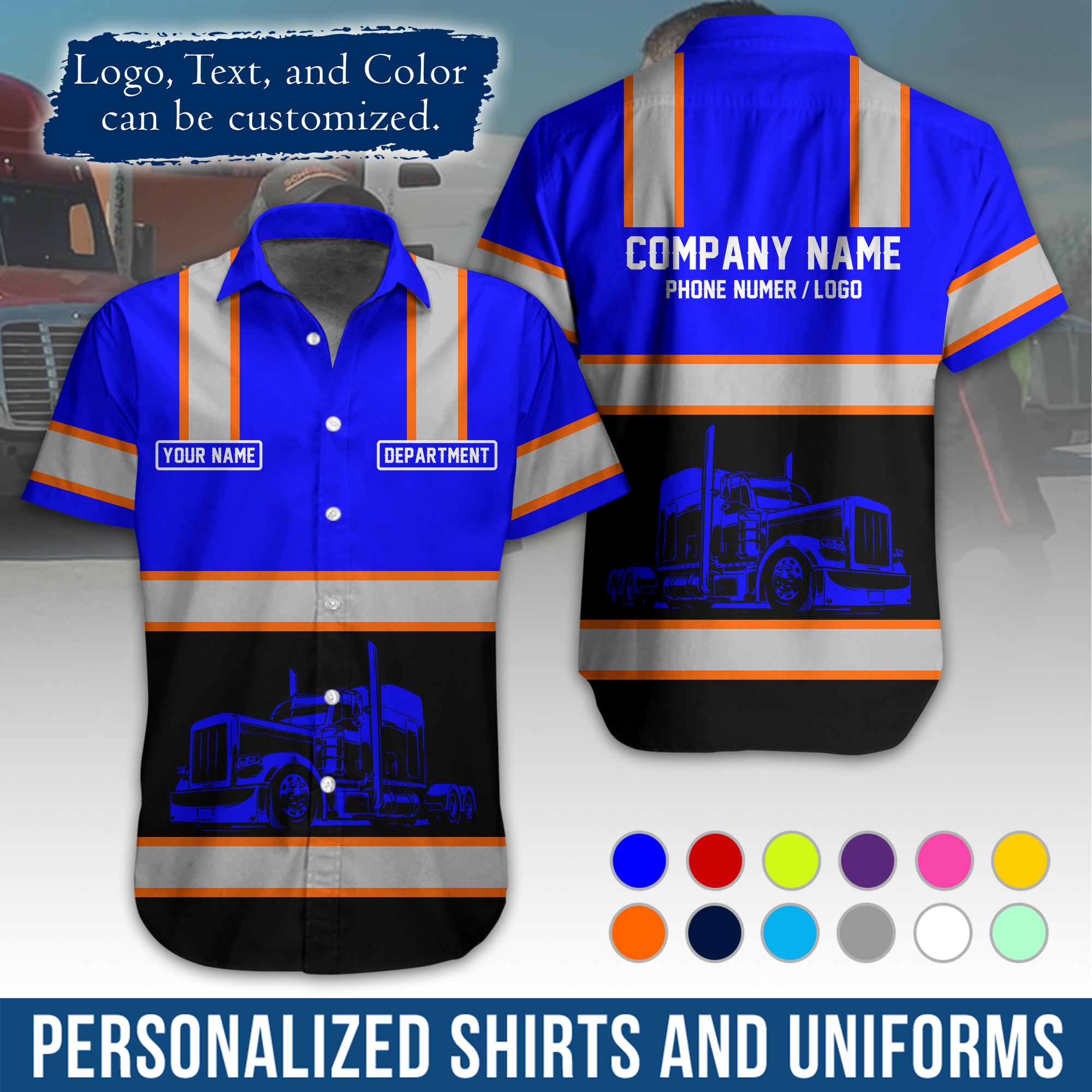 Personalized Semi Truck Hawaiian Shirt, Custom Photo, Logo, & Trucking Company Info HW03