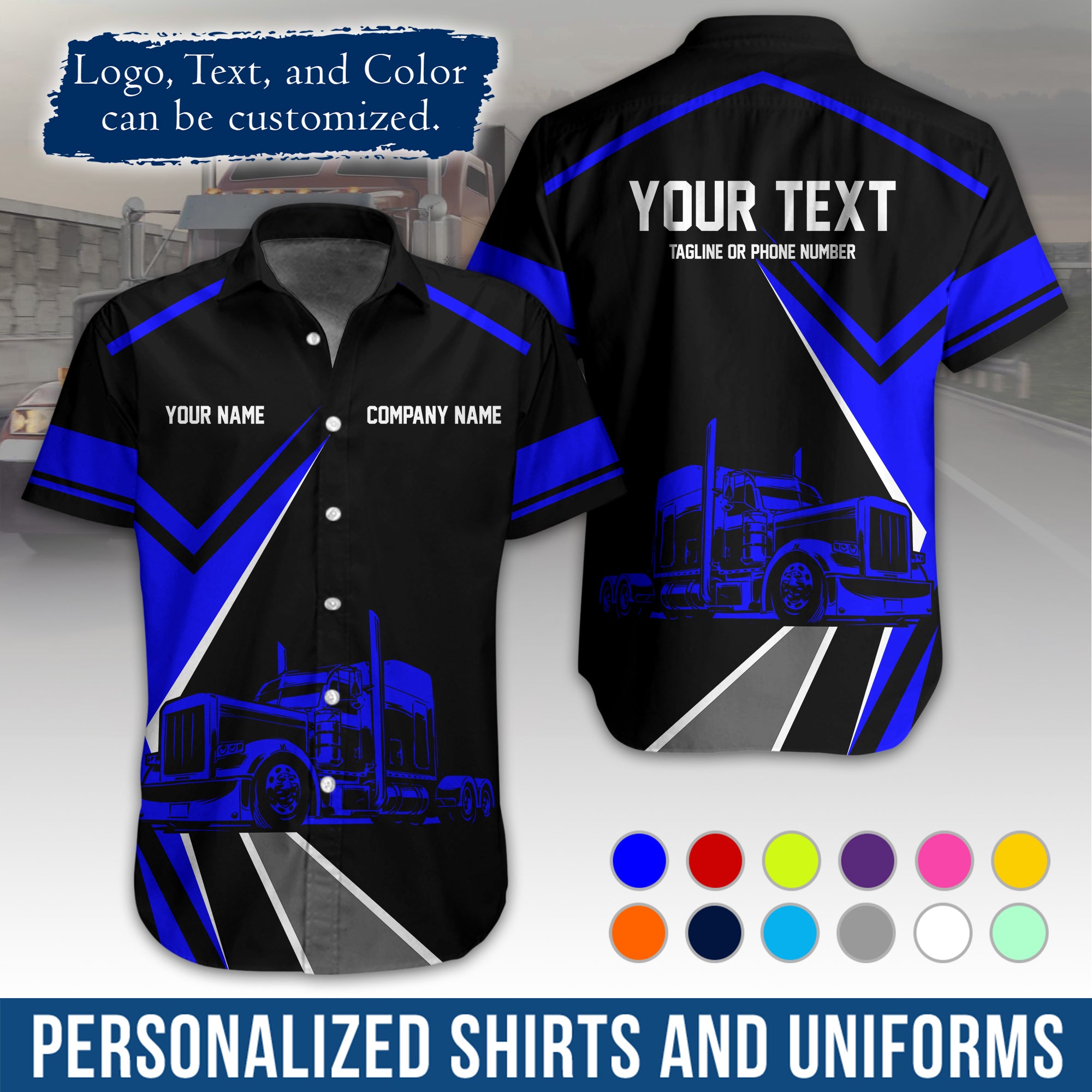 Personalized Semi Truck Hawaiian Shirt, Custom Photo, Logo, & Trucking Company Info HW05