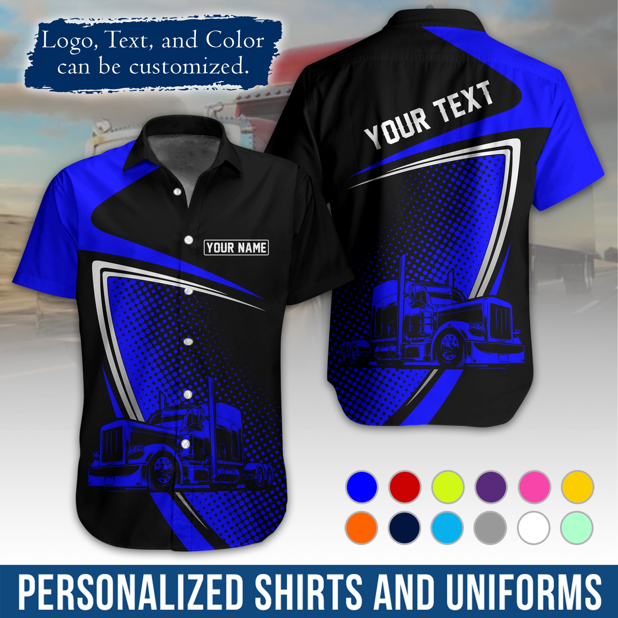 Personalized Semi Truck Hawaiian Shirt, Custom Photo, Logo, & Trucking Company Info HW02