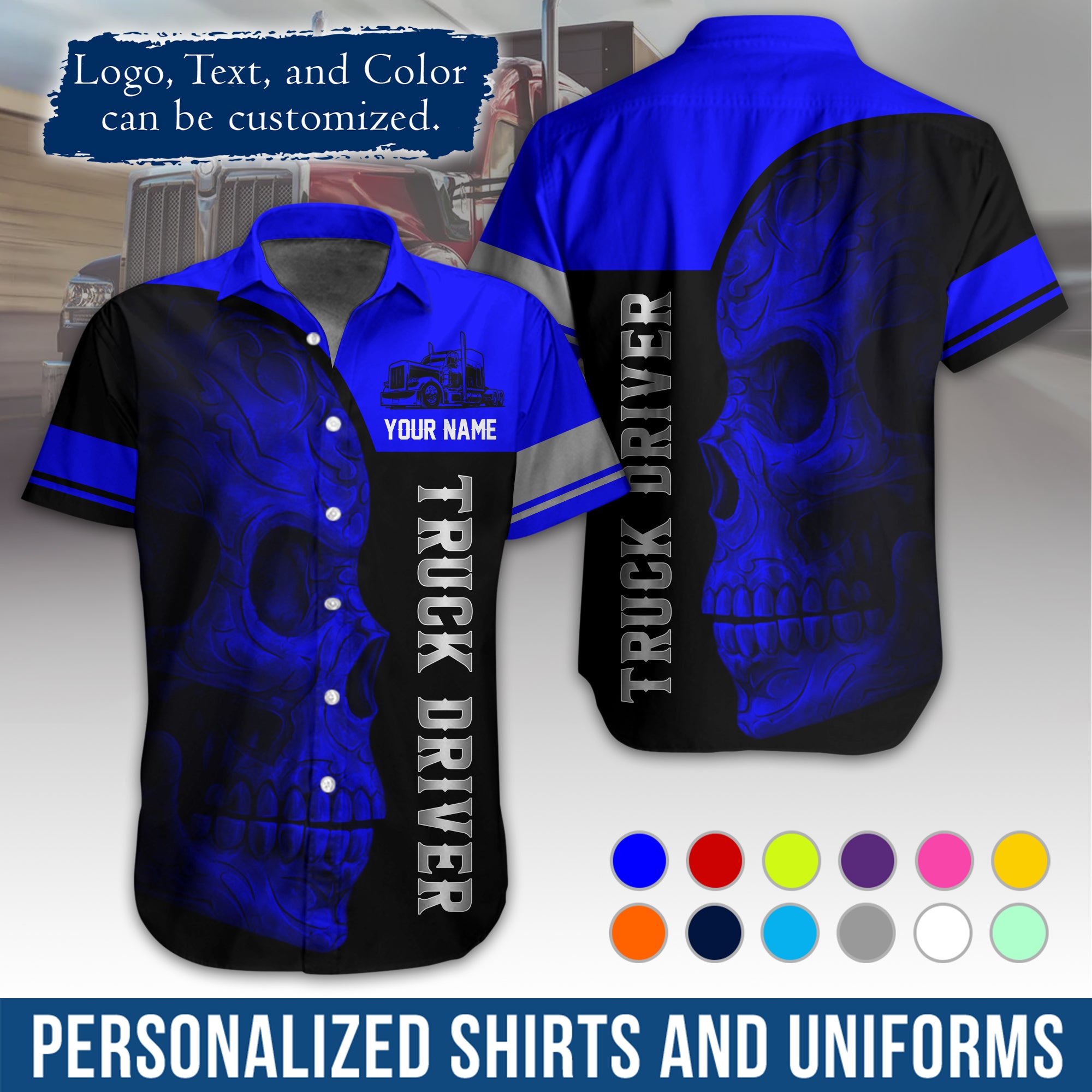 Personalized Semi Truck Hawaiian Shirt, Custom Photo, Logo, & Trucking Company Info HW06