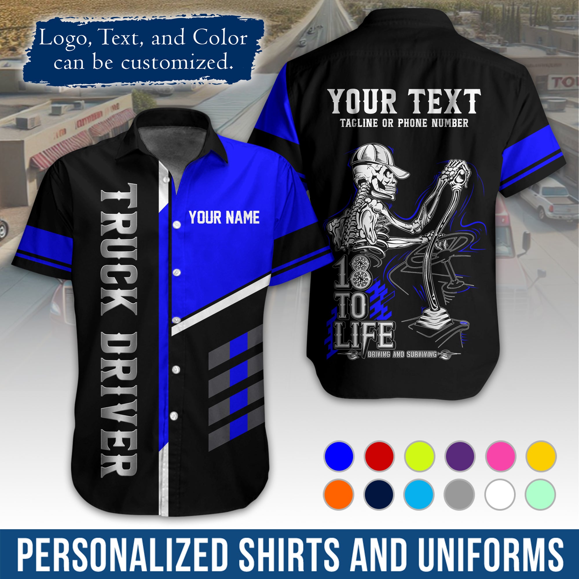 Personalized Semi Truck Hawaiian Shirt, Custom Photo, Logo, & Trucking Company Info HW07