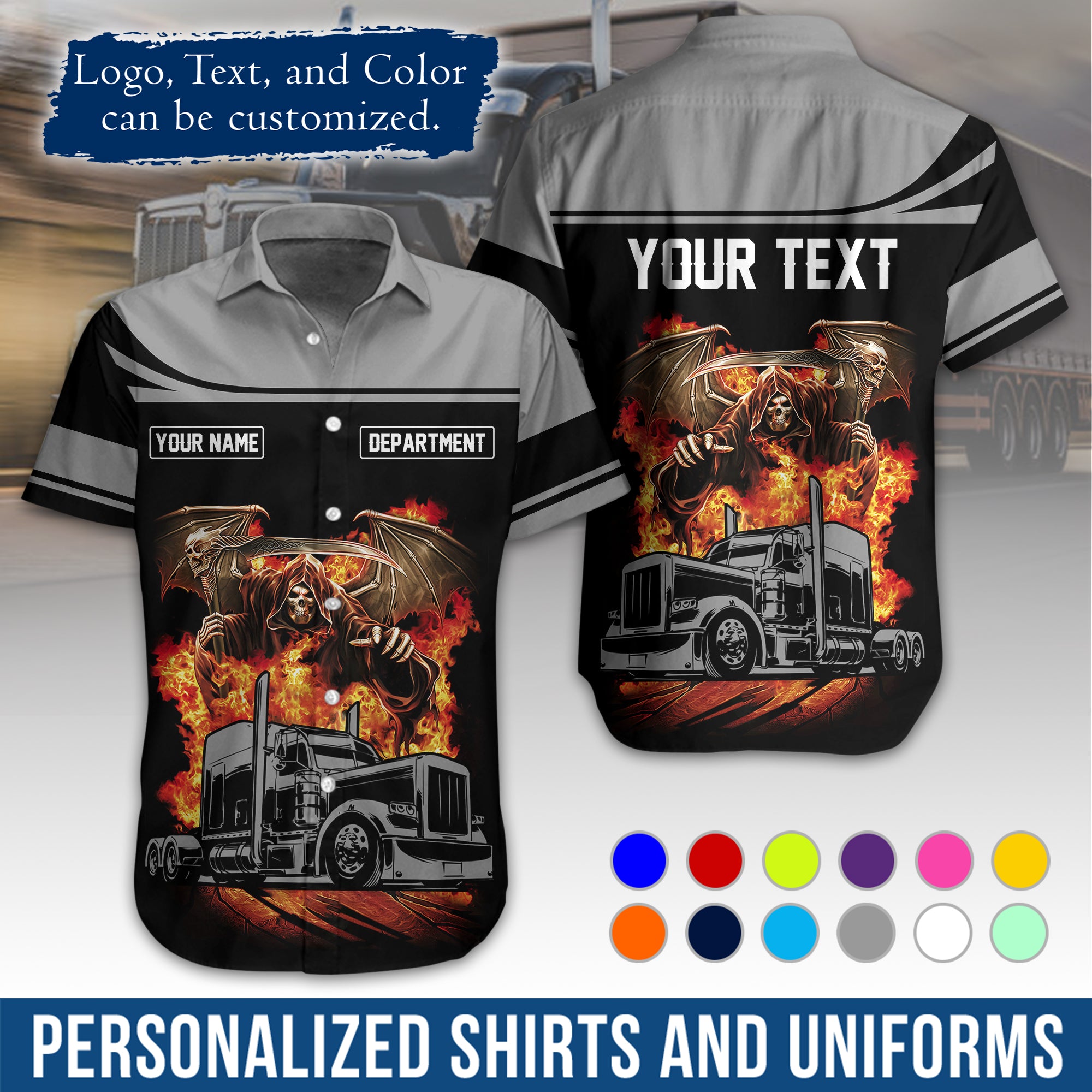 Custom Hawaiian Shirt for Semi Truck Drivers, Personalized Photo, Logo, & Company Info HW01