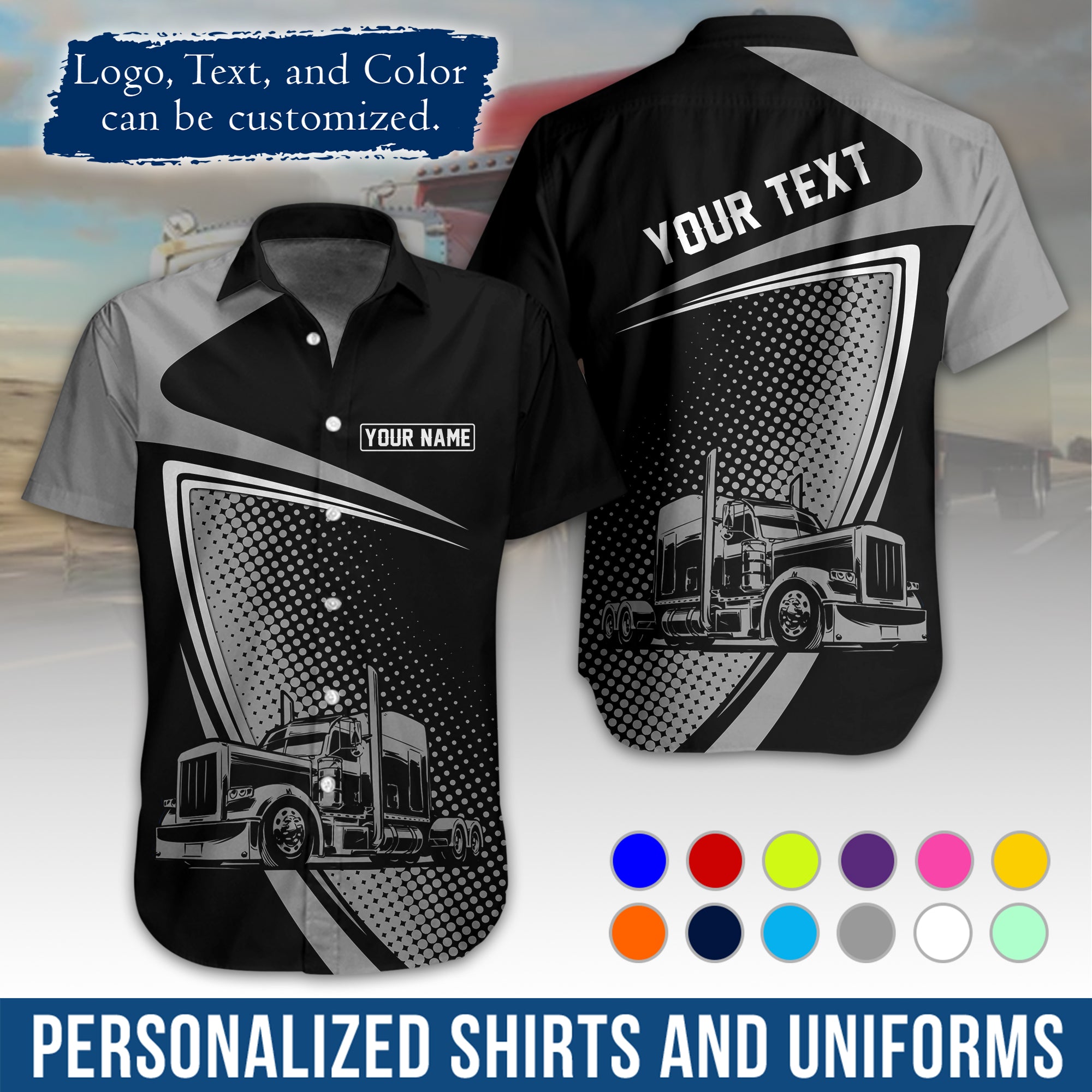 Personalized Semi Truck Hawaiian Shirt, Custom Photo, Logo, & Trucking Company Info HW02