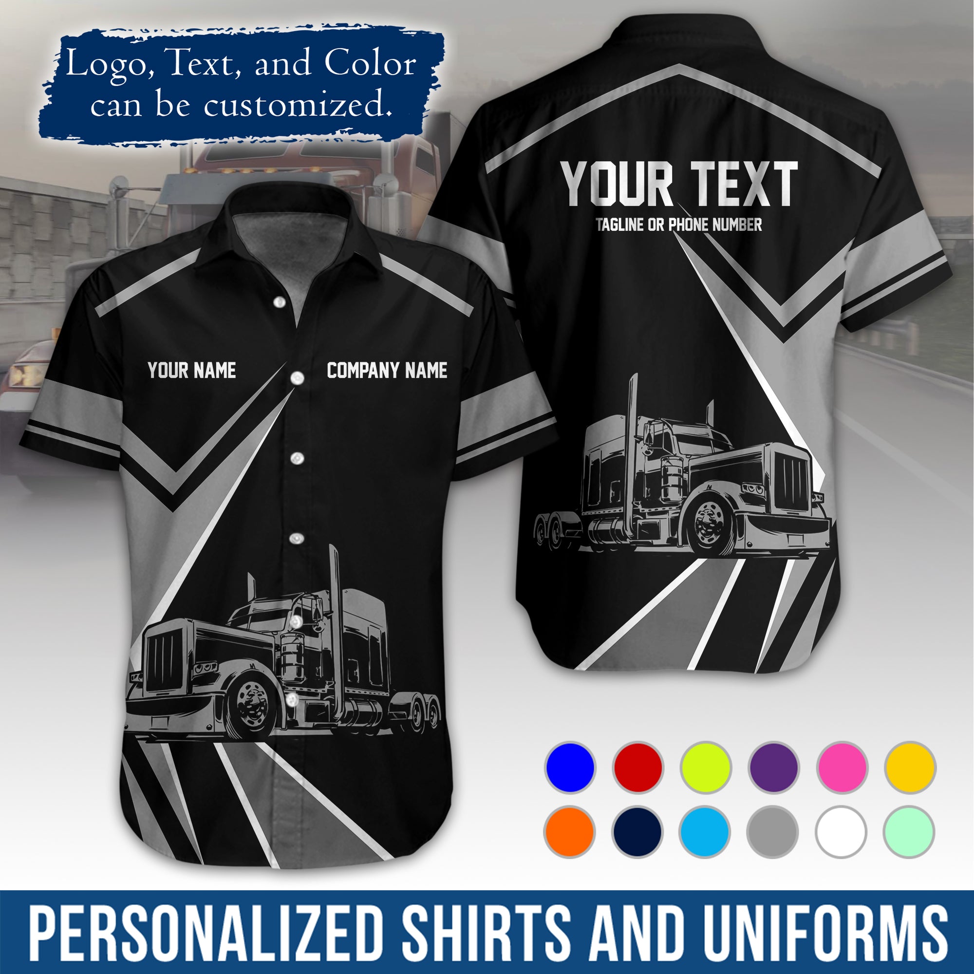 Personalized Semi Truck Hawaiian Shirt, Custom Photo, Logo, & Trucking Company Info HW05