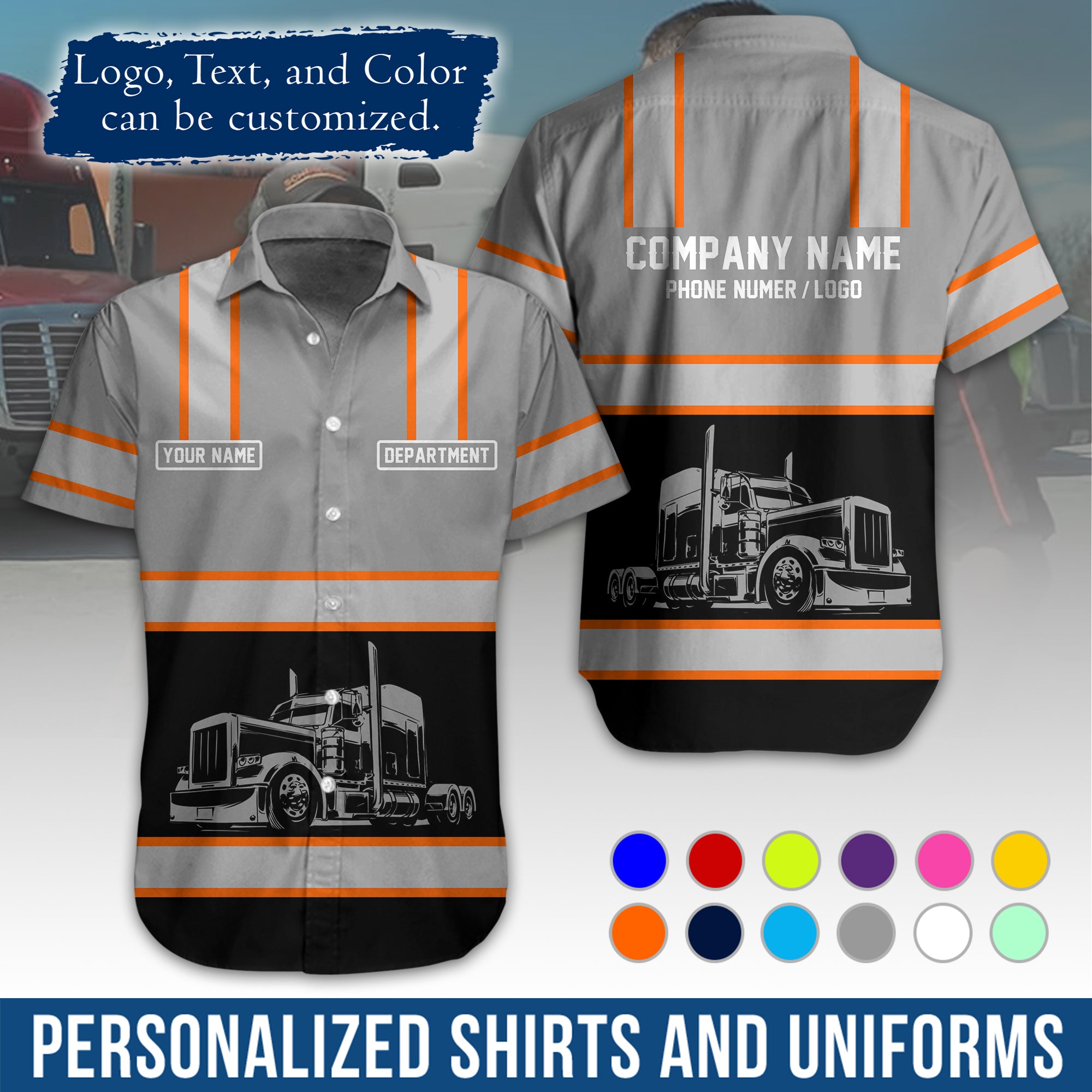 Personalized Semi Truck Hawaiian Shirt, Custom Photo, Logo, & Trucking Company Info HW03