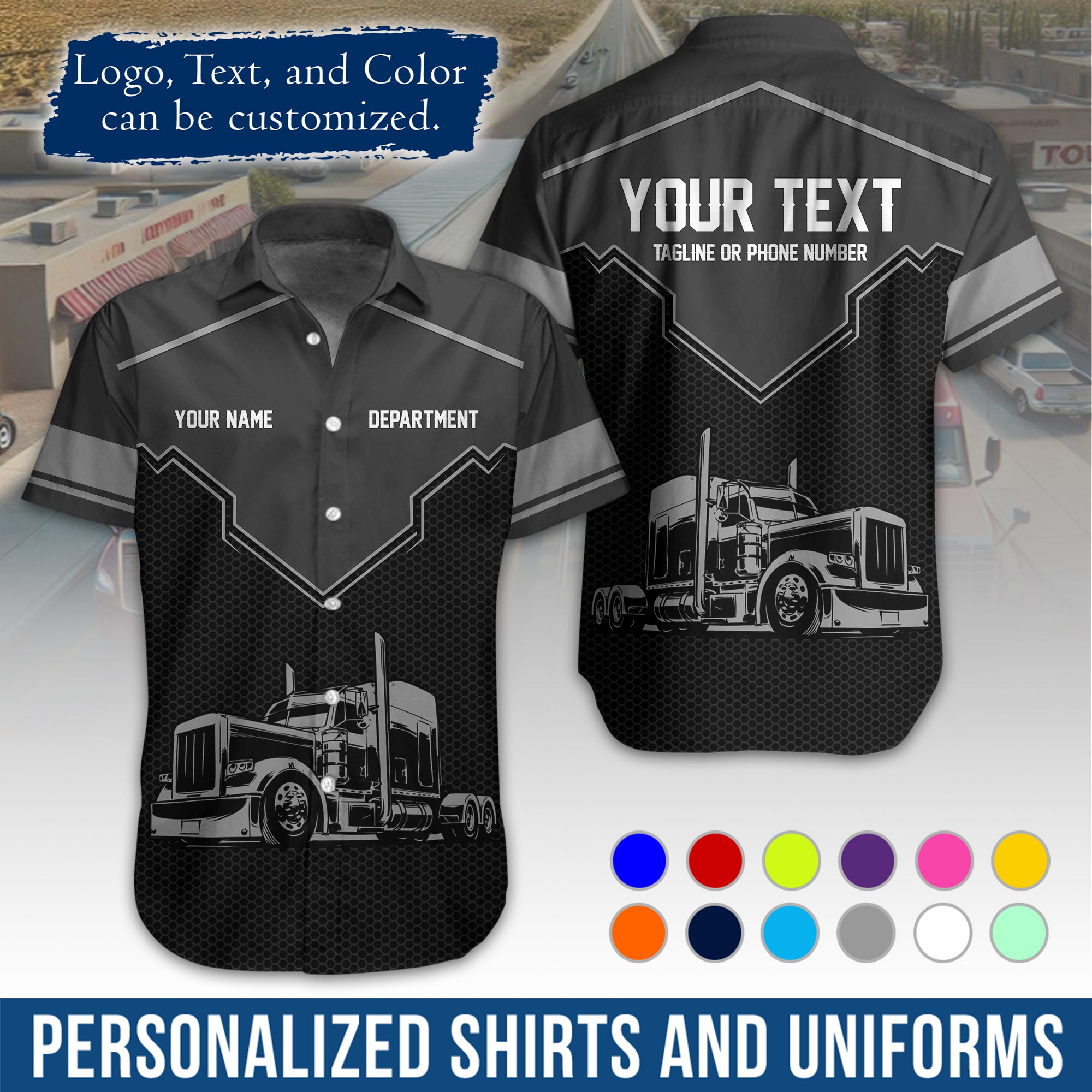 Personalized Semi Truck Hawaiian Shirt, Custom Photo, Logo, & Trucking Company Info HW08