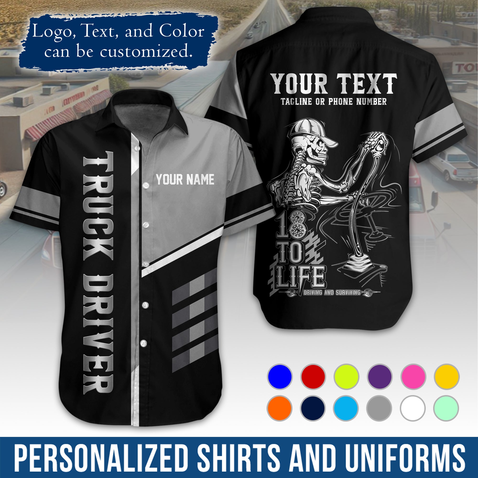 Personalized Semi Truck Hawaiian Shirt, Custom Photo, Logo, & Trucking Company Info HW07