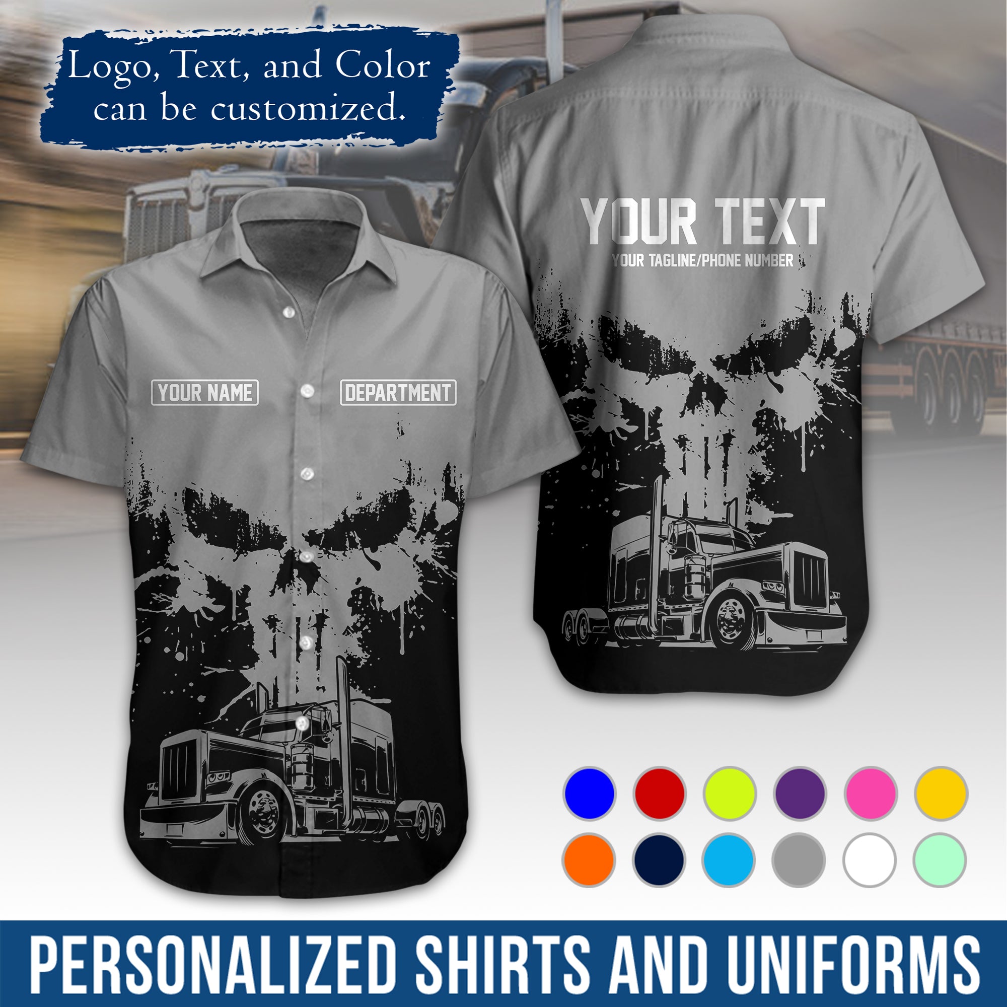 Personalized Semi Truck Hawaiian Shirt, Custom Photo, Logo, & Trucking Company Info HW04