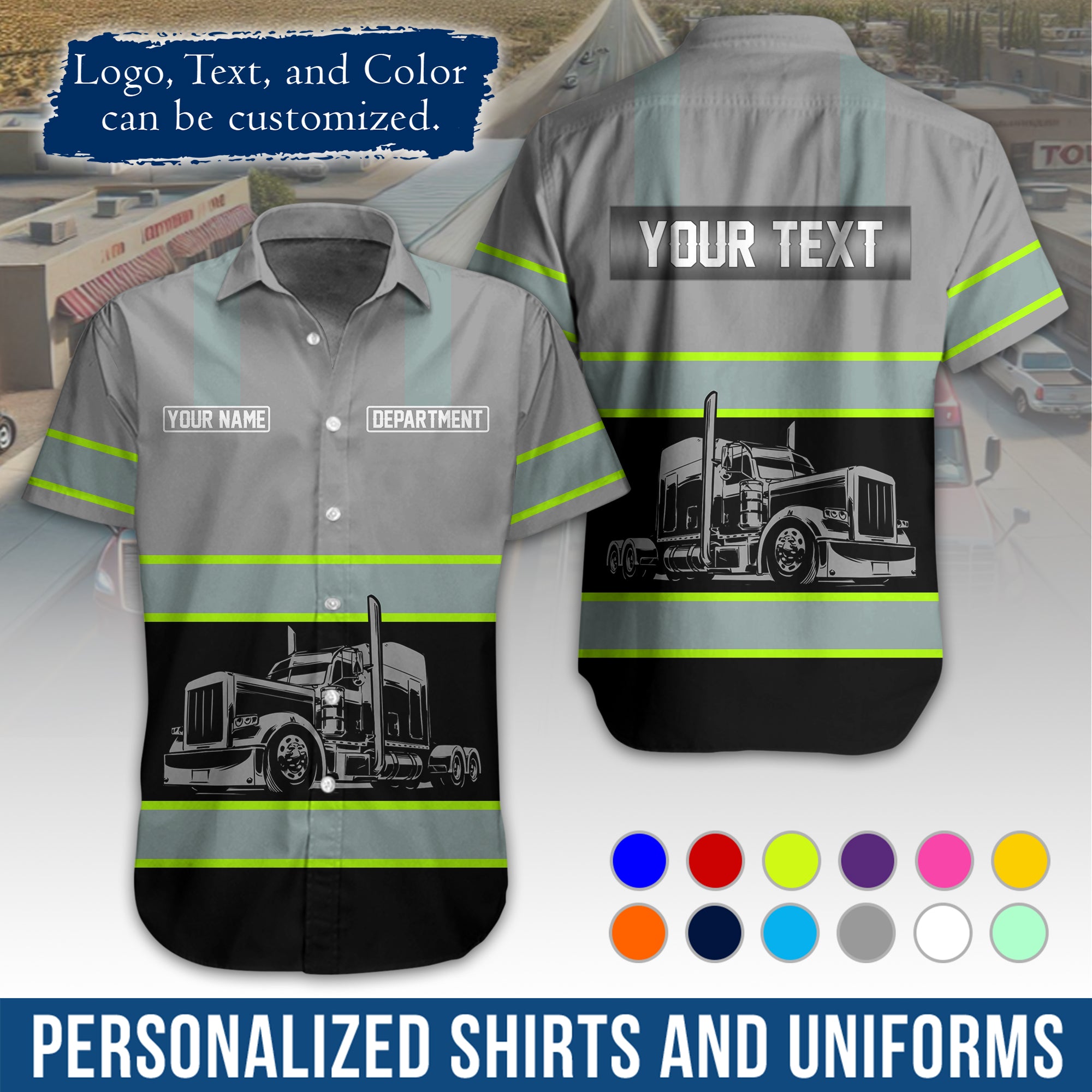 Personalized Semi Truck Hawaiian Shirt, Custom Photo, Logo, & Trucking Company Info HW09