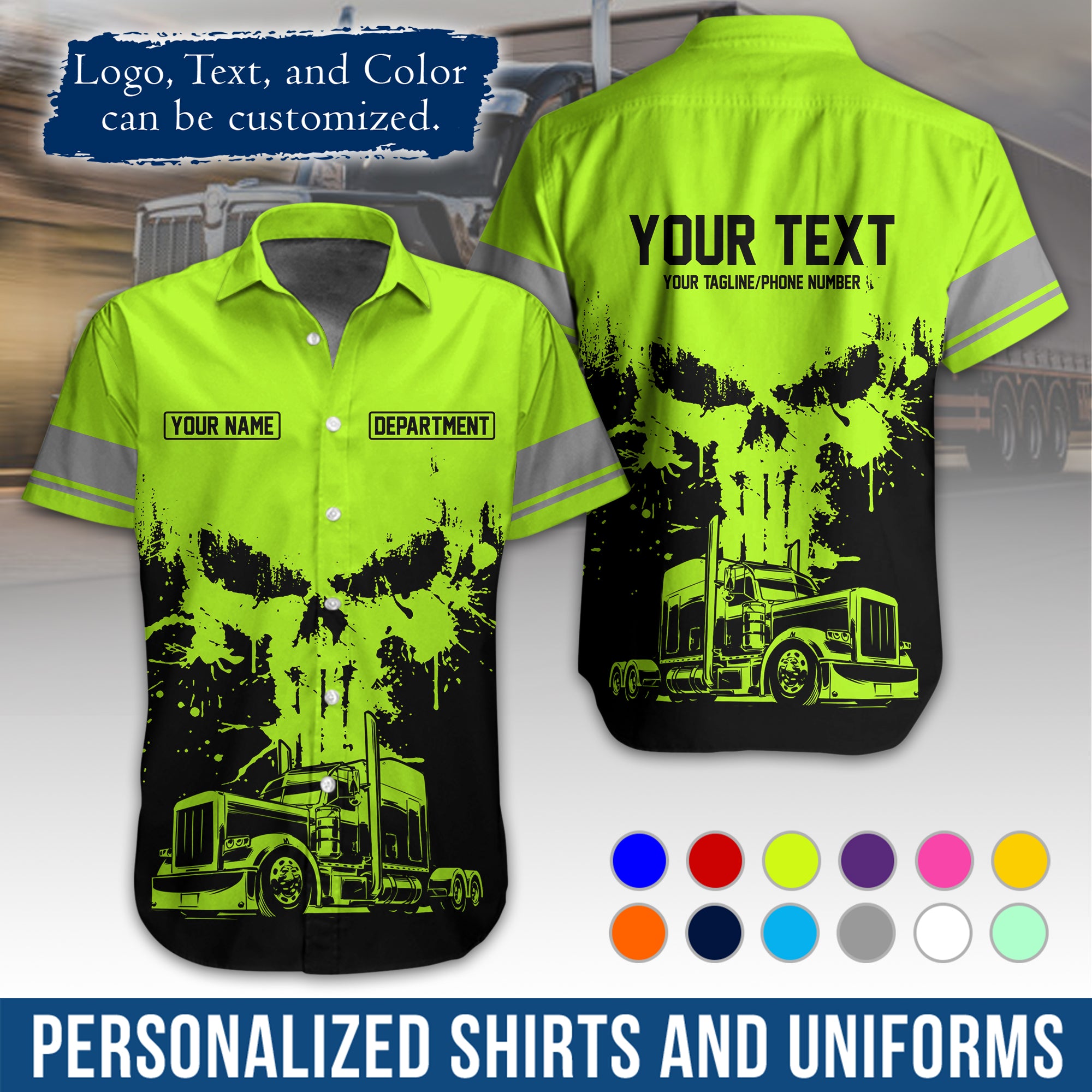 Personalized Semi Truck Hawaiian Shirt, Custom Photo, Logo, & Trucking Company Info HW04
