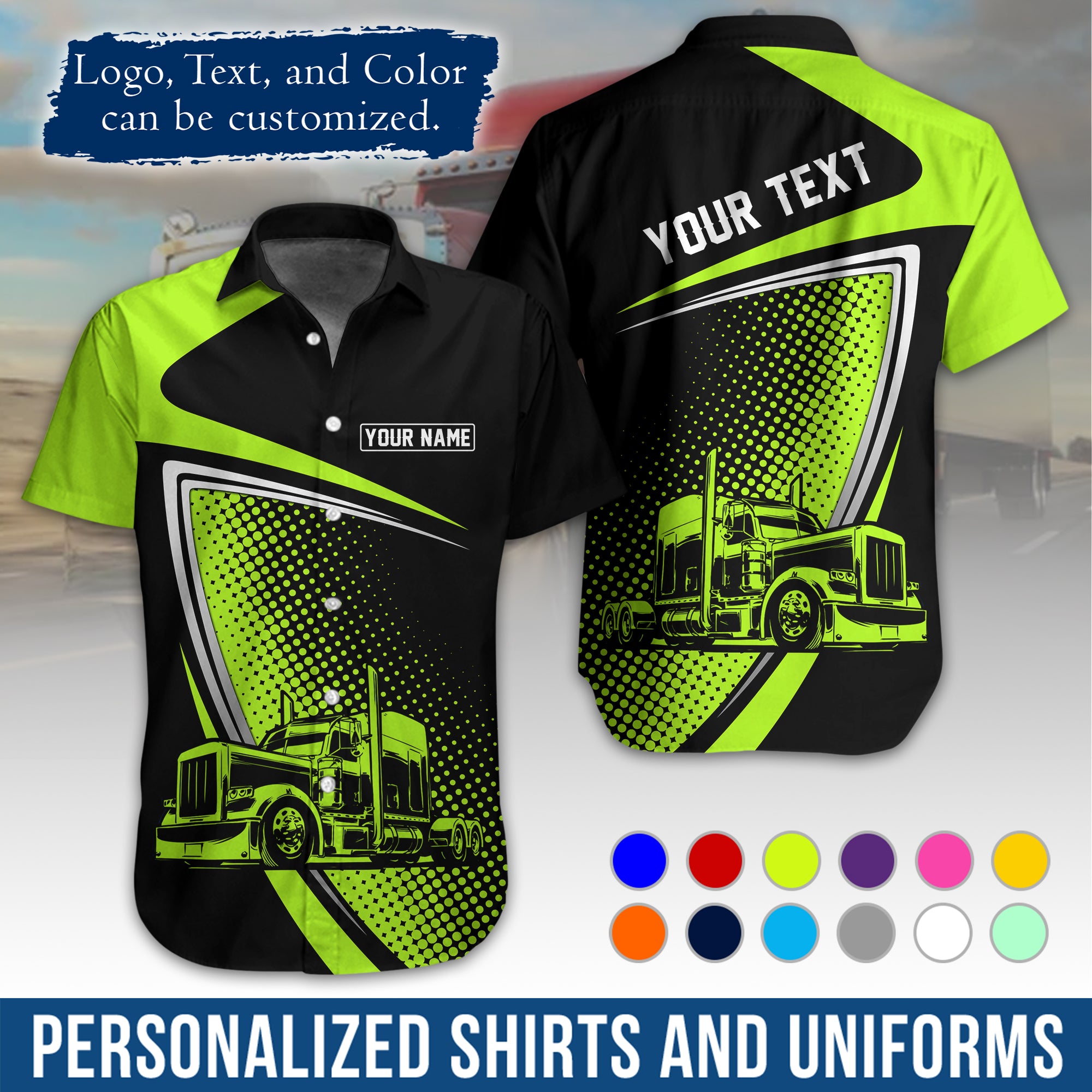 Personalized Semi Truck Hawaiian Shirt, Custom Photo, Logo, & Trucking Company Info HW02