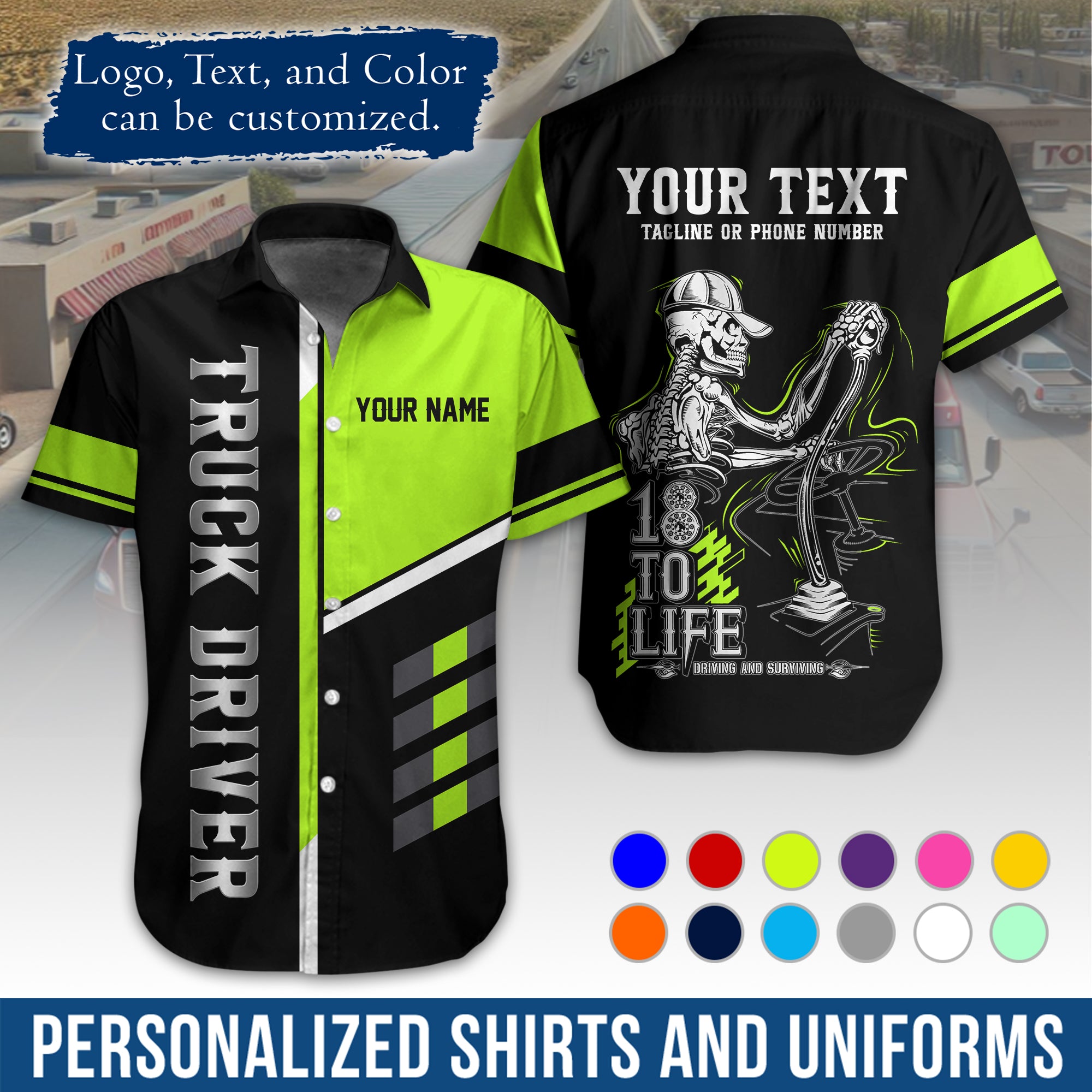 Personalized Semi Truck Hawaiian Shirt, Custom Photo, Logo, & Trucking Company Info HW07