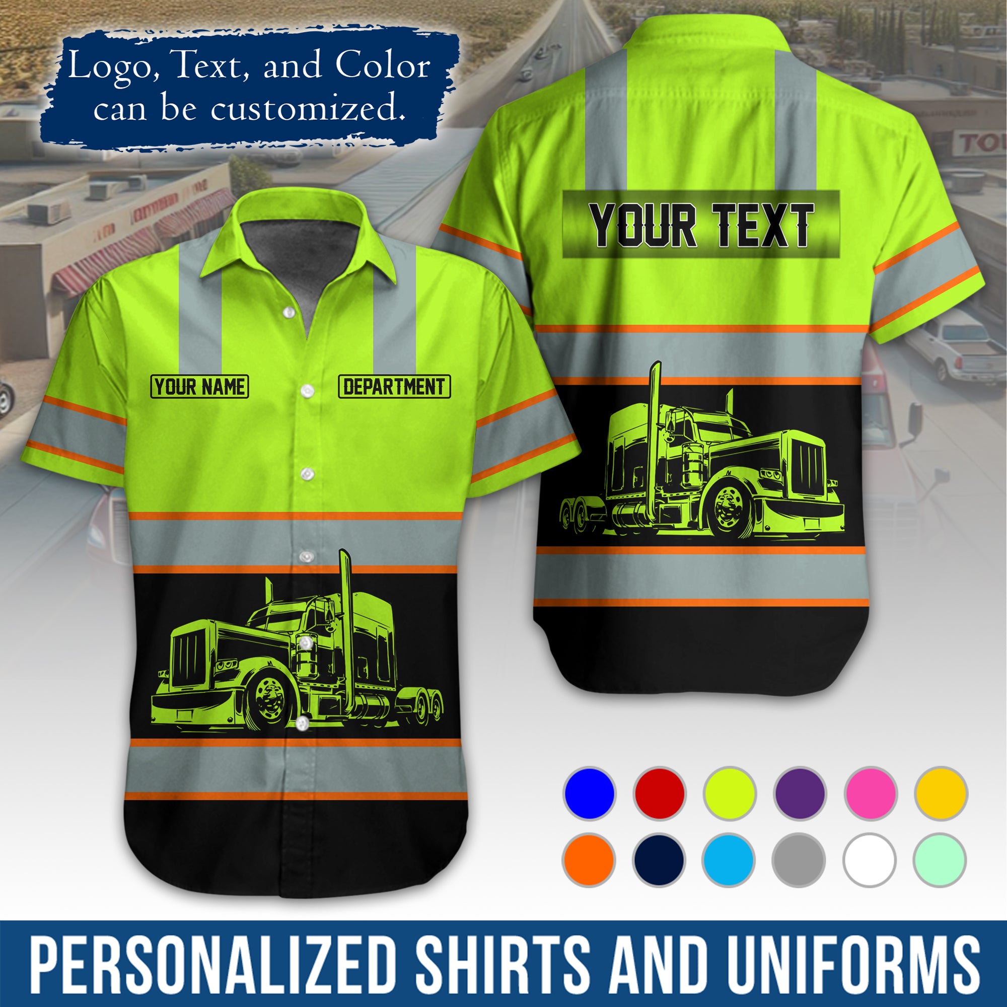 Personalized Semi Truck Hawaiian Shirt, Custom Photo, Logo, & Trucking Company Info HW09