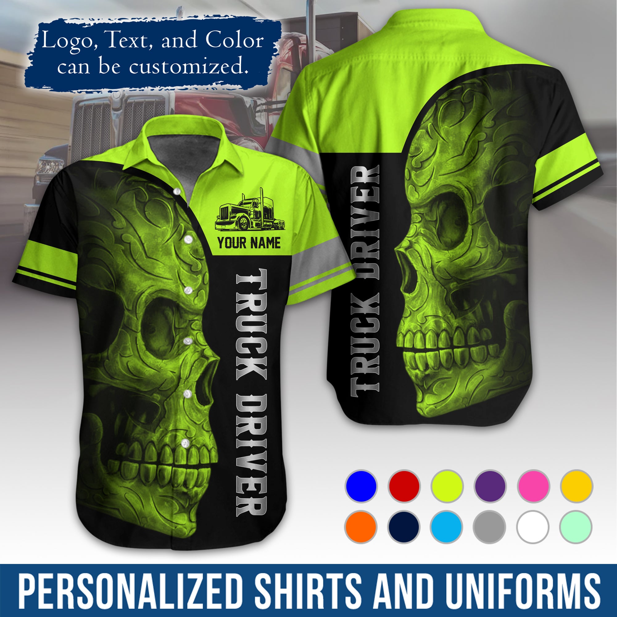 Personalized Semi Truck Hawaiian Shirt, Custom Photo, Logo, & Trucking Company Info HW06