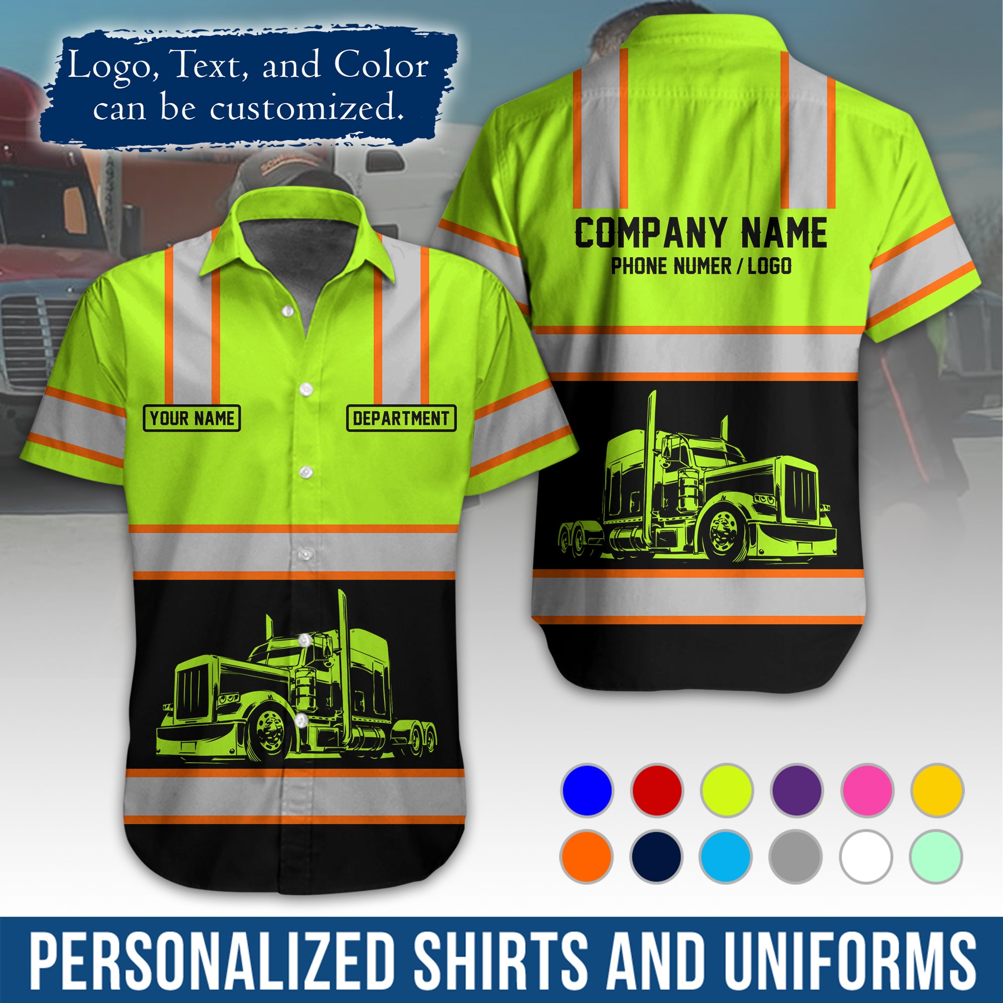 Personalized Semi Truck Hawaiian Shirt, Custom Photo, Logo, & Trucking Company Info HW03