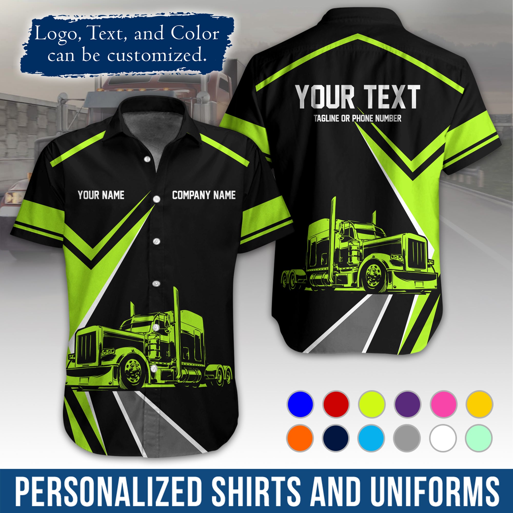 Personalized Semi Truck Hawaiian Shirt, Custom Photo, Logo, & Trucking Company Info HW05