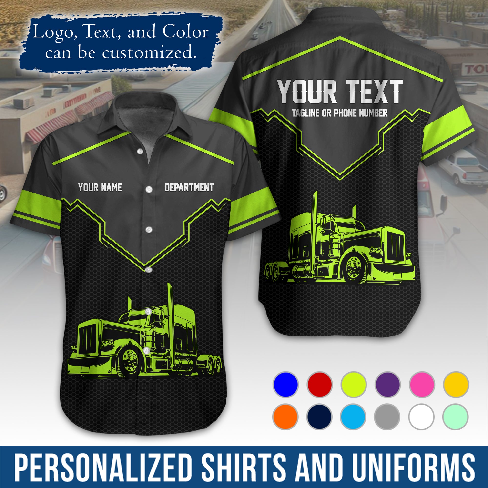 Personalized Semi Truck Hawaiian Shirt, Custom Photo, Logo, & Trucking Company Info HW08