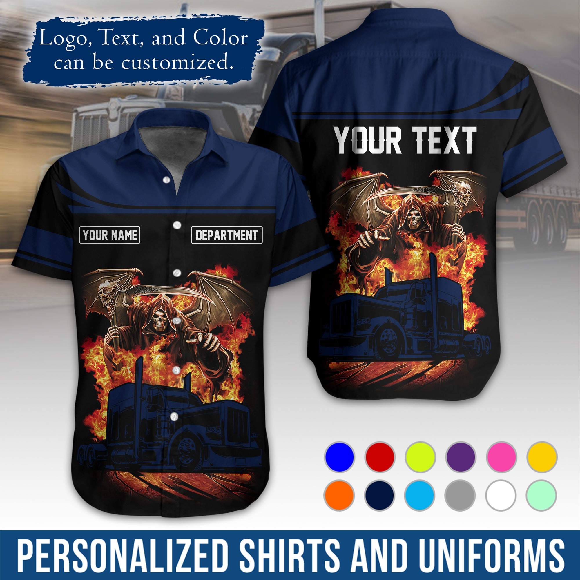 Custom Hawaiian Shirt for Semi Truck Drivers, Personalized Photo, Logo, & Company Info HW01