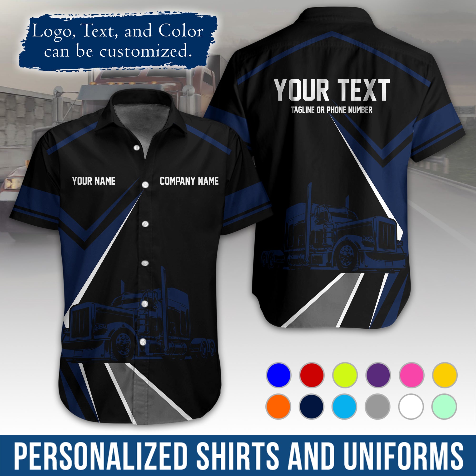 Personalized Semi Truck Hawaiian Shirt, Custom Photo, Logo, & Trucking Company Info HW05
