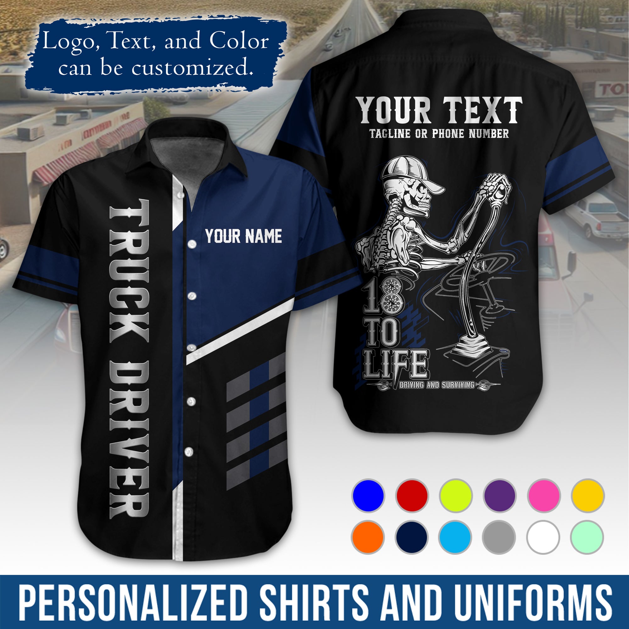 Personalized Semi Truck Hawaiian Shirt, Custom Photo, Logo, & Trucking Company Info HW07