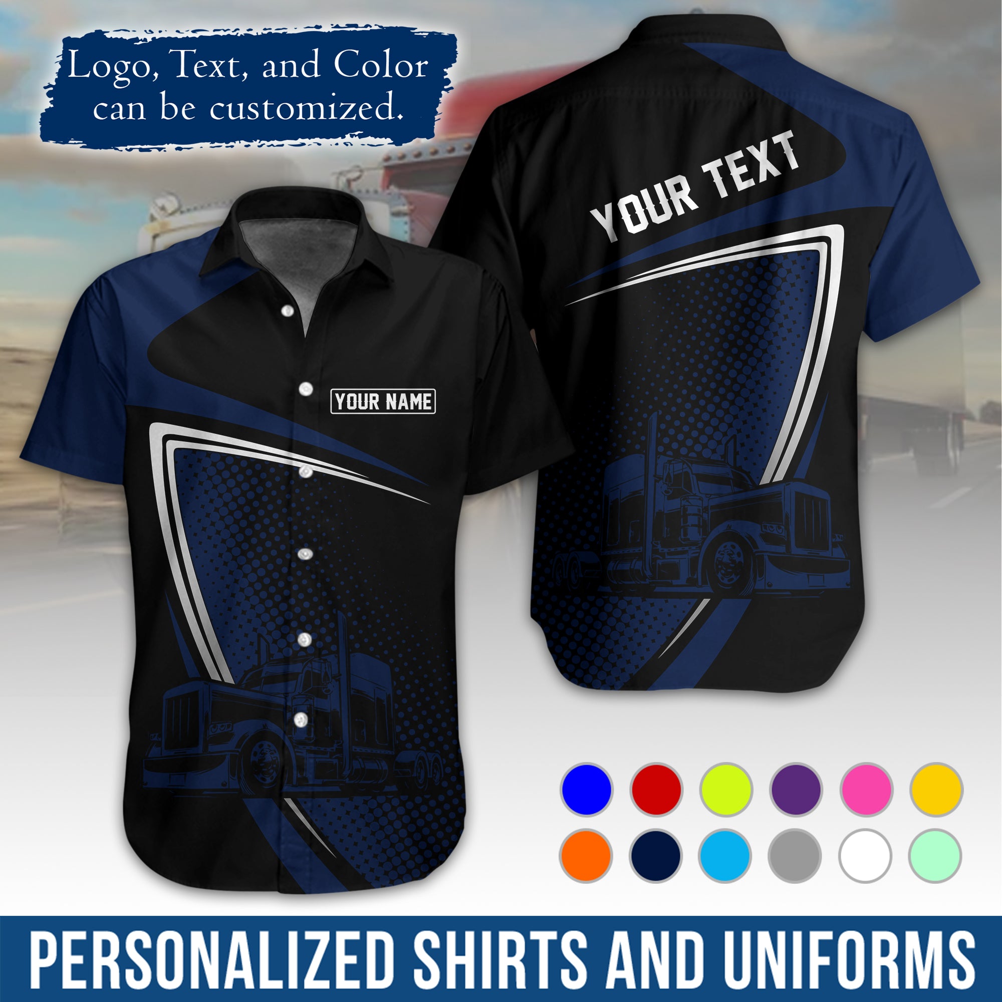 Personalized Semi Truck Hawaiian Shirt, Custom Photo, Logo, & Trucking Company Info HW02