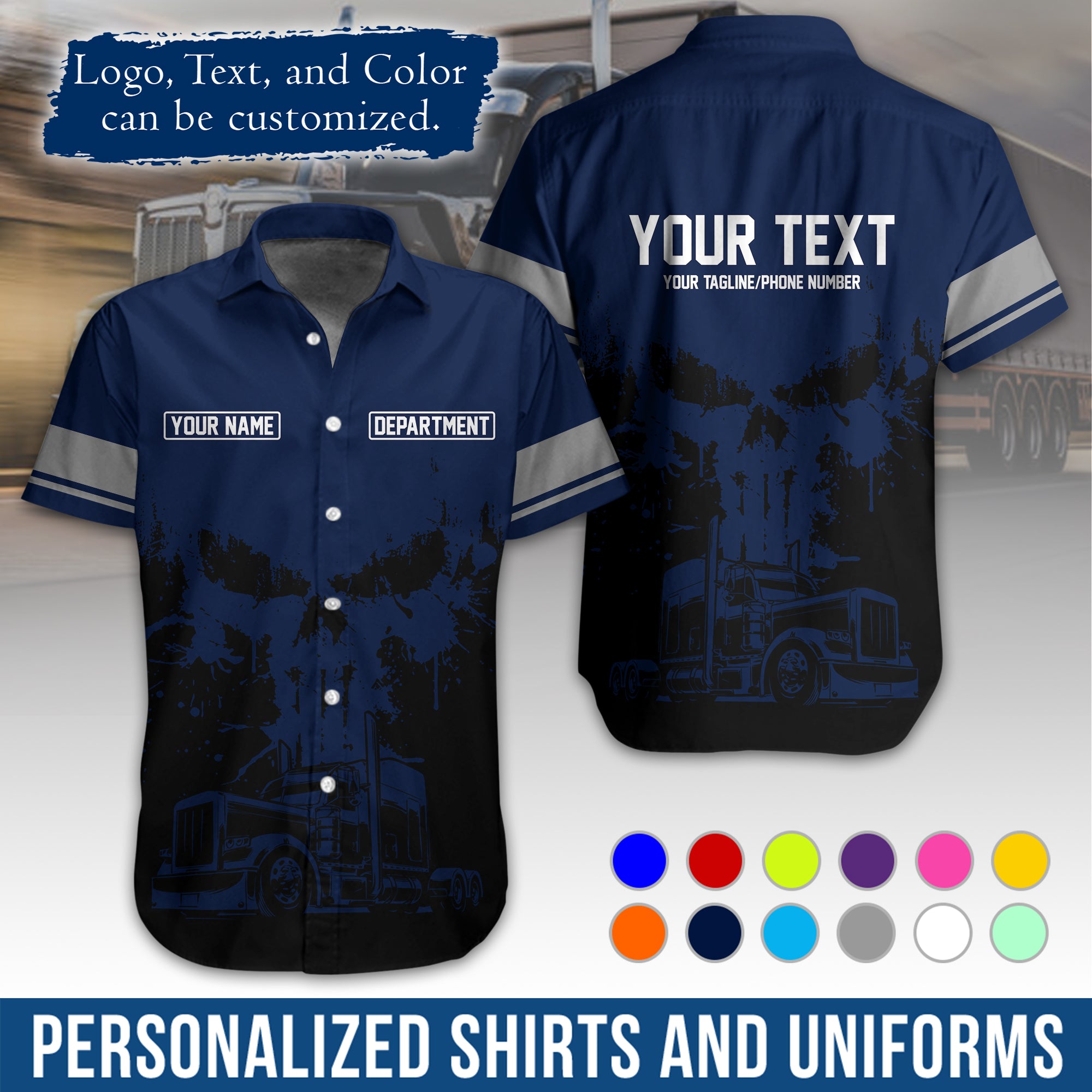 Personalized Semi Truck Hawaiian Shirt, Custom Photo, Logo, & Trucking Company Info HW04
