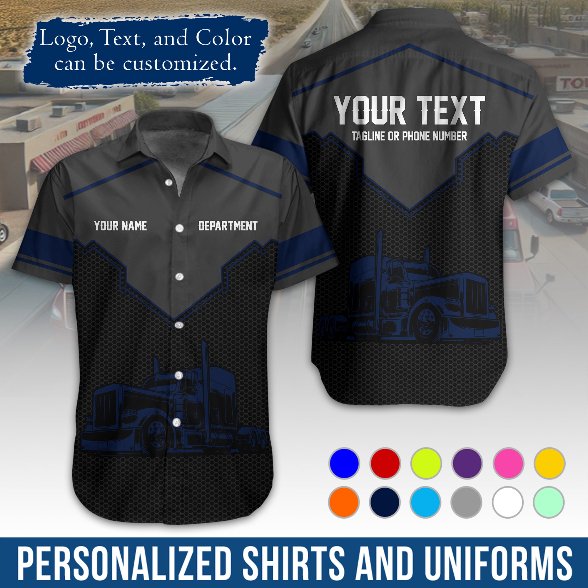 Personalized Semi Truck Hawaiian Shirt, Custom Photo, Logo, & Trucking Company Info HW08