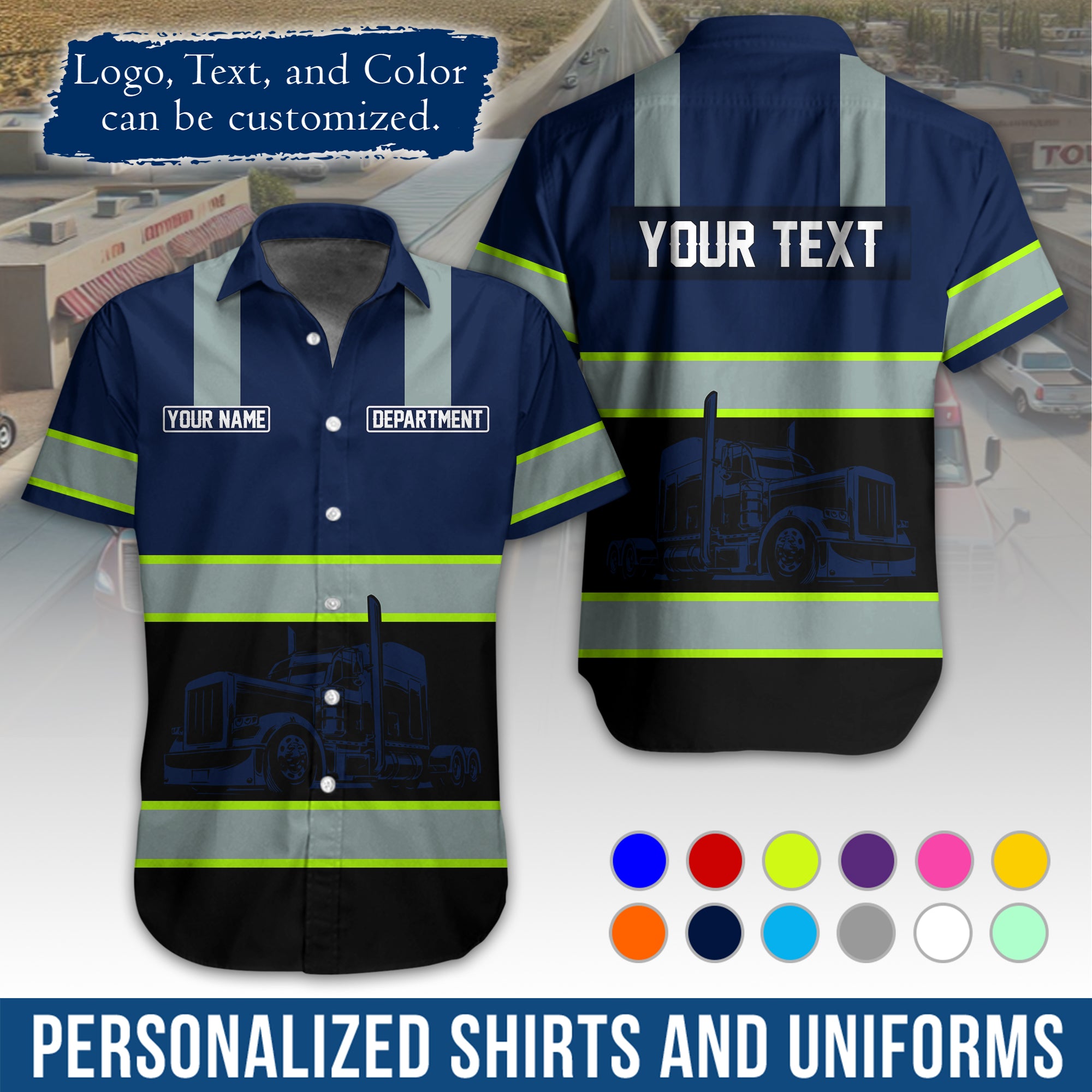 Personalized Semi Truck Hawaiian Shirt, Custom Photo, Logo, & Trucking Company Info HW09