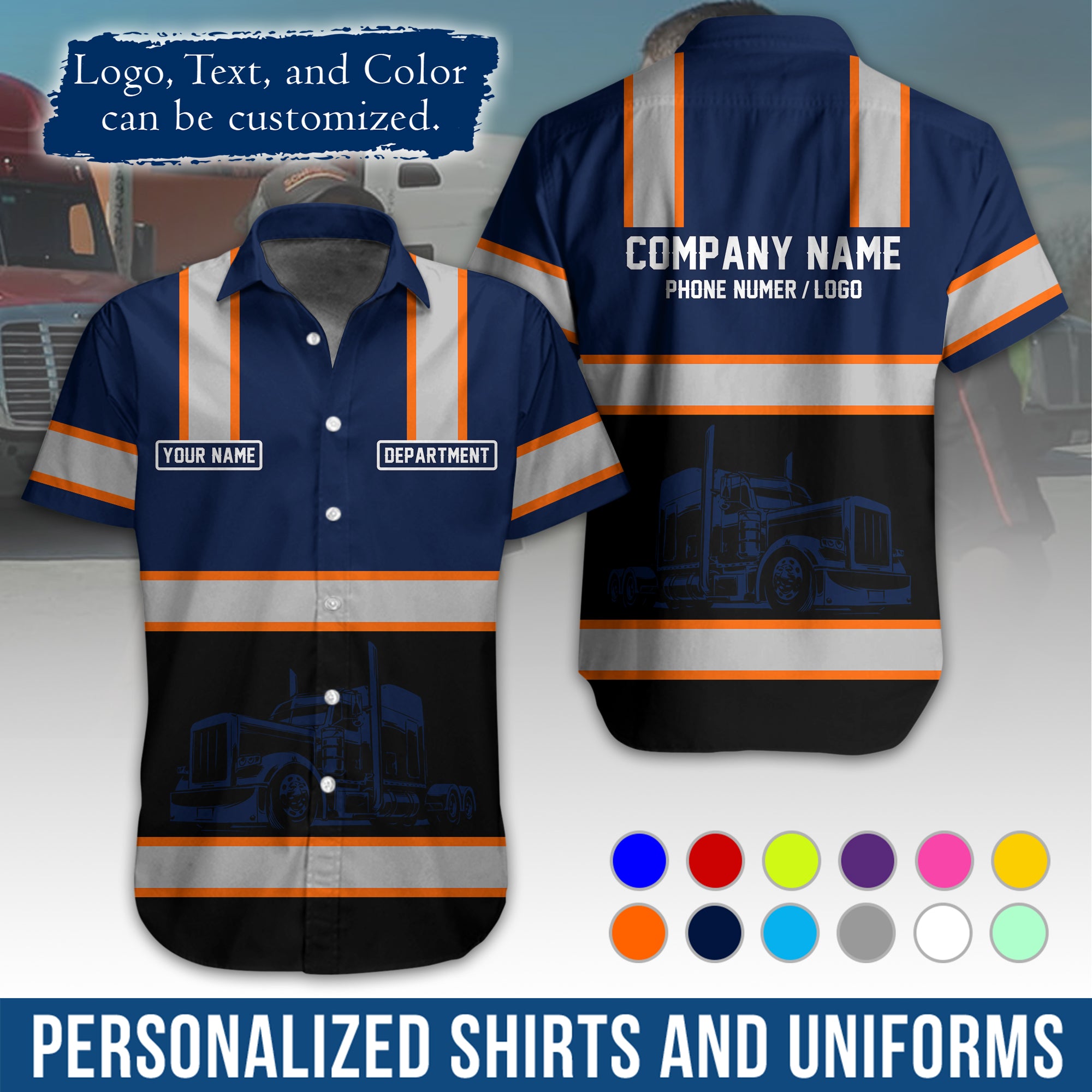 Personalized Semi Truck Hawaiian Shirt, Custom Photo, Logo, & Trucking Company Info HW03