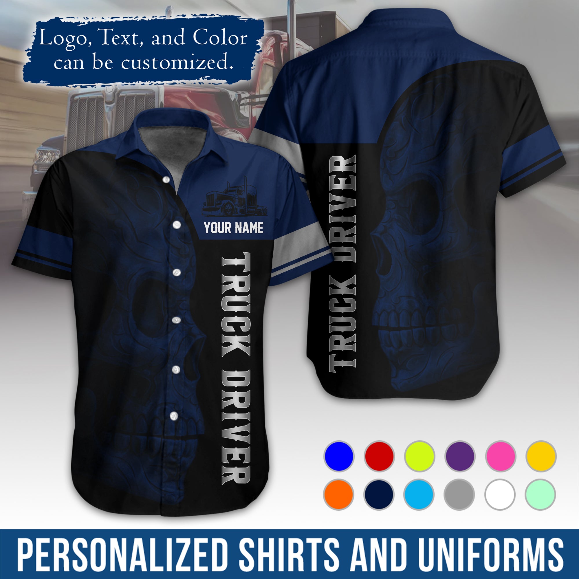 Personalized Semi Truck Hawaiian Shirt, Custom Photo, Logo, & Trucking Company Info HW06